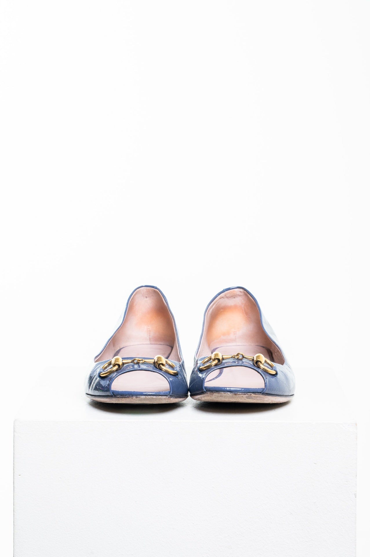 Cadet Grey Microguccissima Patent Jolene Peep Toe Ballet Flats