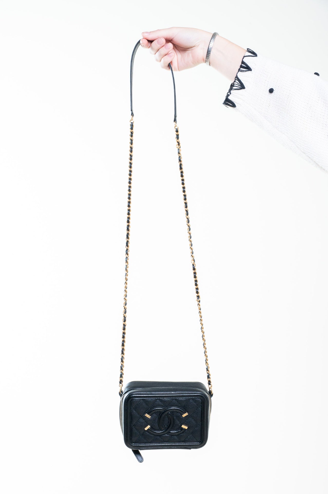 Black Mini Caviar Filigree Crossbody Bag