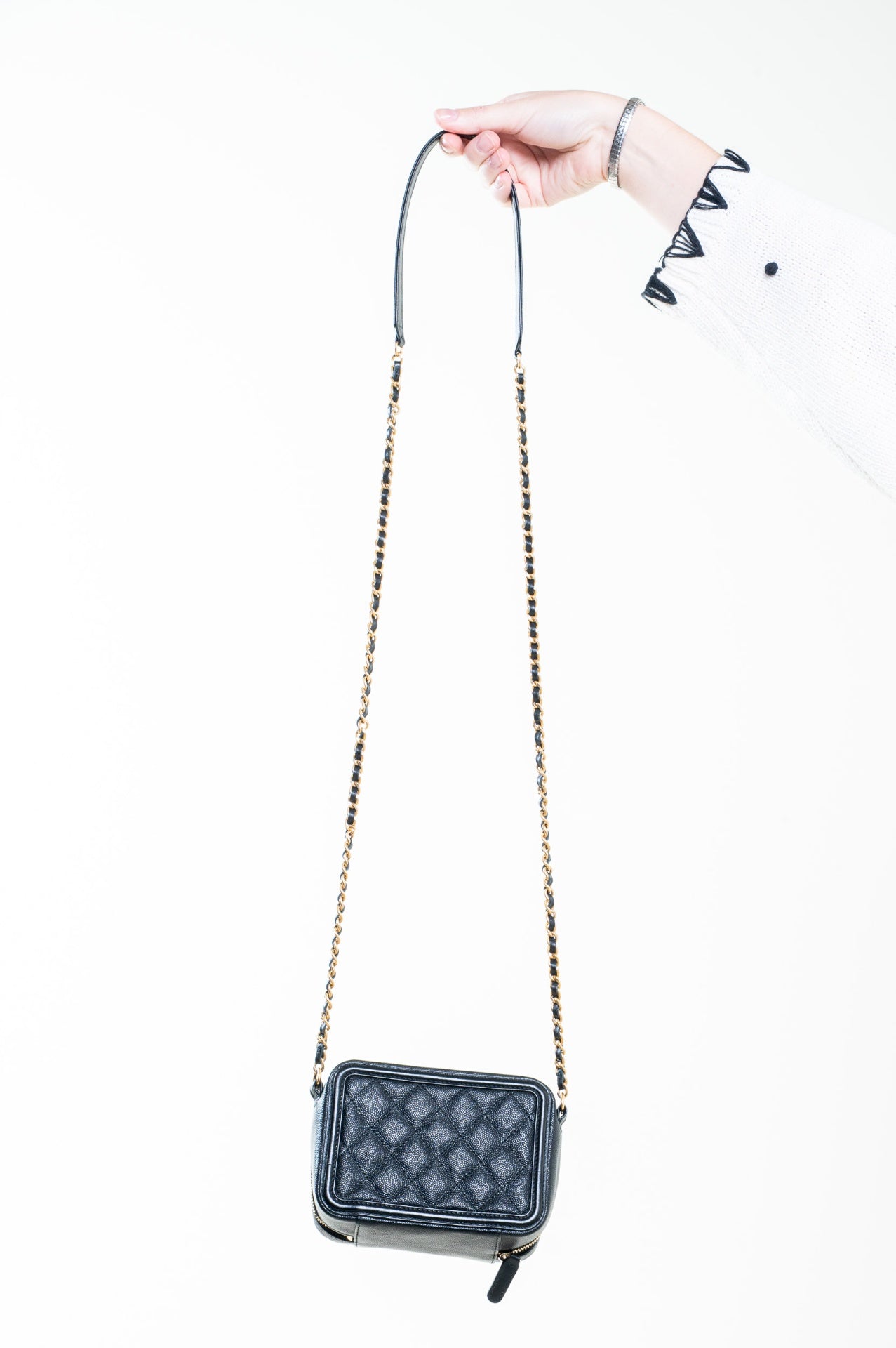 Black Mini Caviar Filigree Crossbody Bag