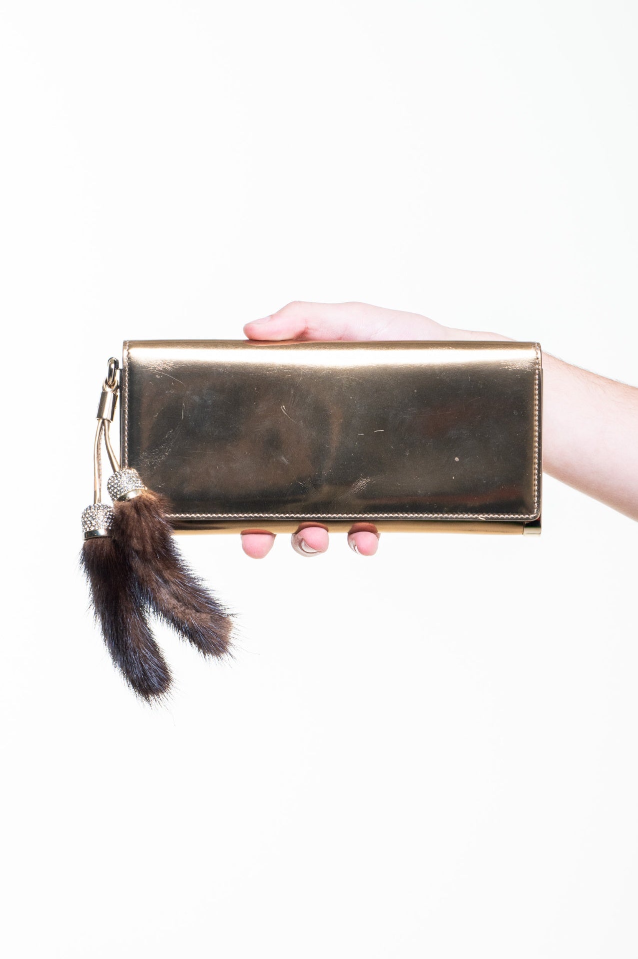 Gold Metallic Clutch w/ Mink Key Chain
