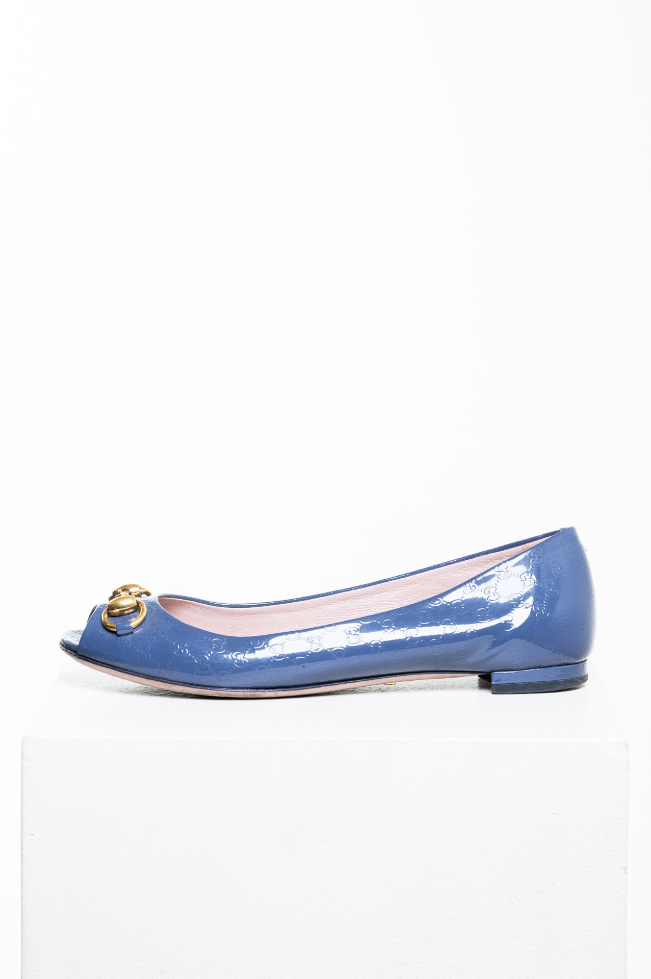 Cadet Grey Microguccissima Patent Jolene Peep Toe Ballet Flats