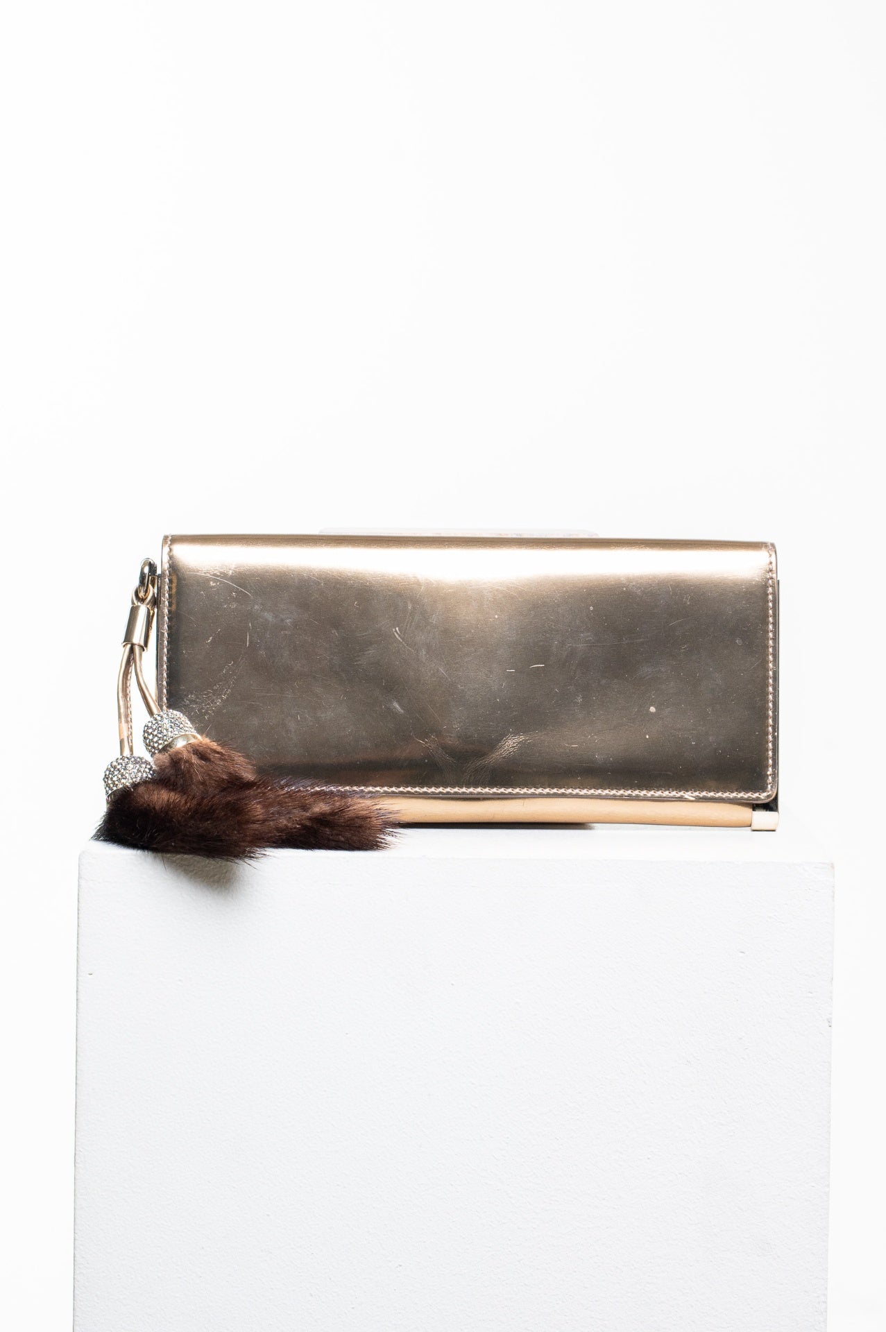 Gold Metallic Clutch w/ Mink Key Chain
