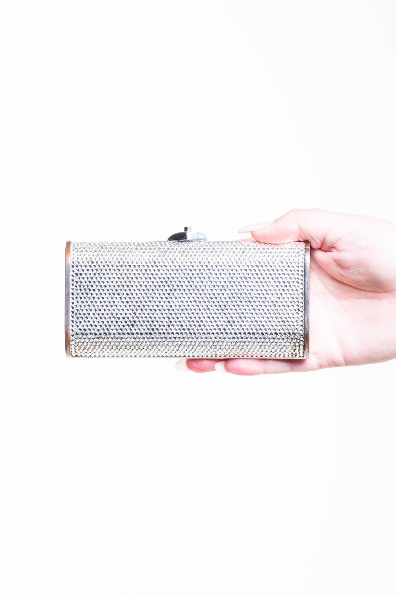 Vintage Silver Gemstone Clutch w/ Crossbody Chain