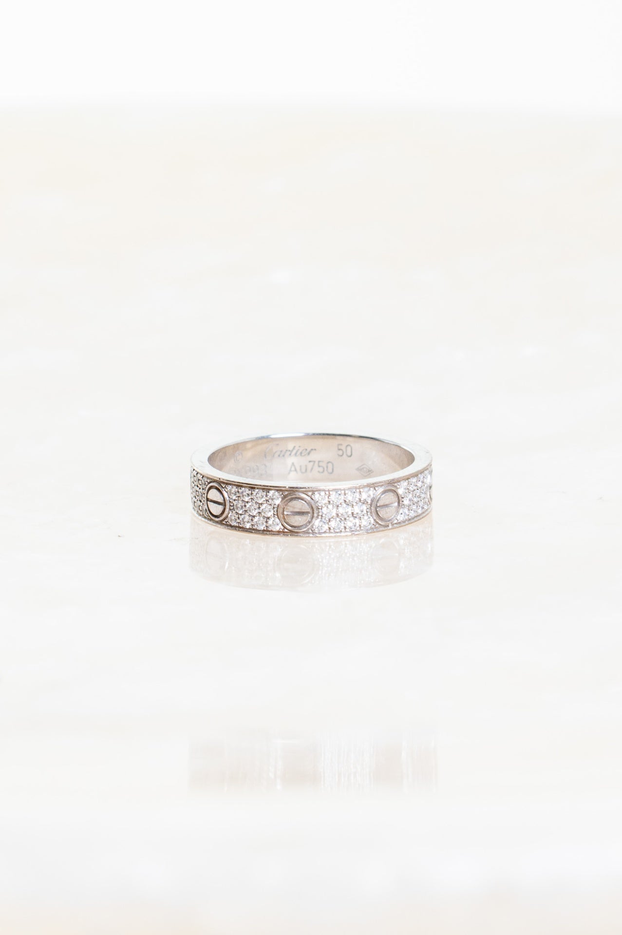 18K White Gold Small Model Diamond Pave Love Ring