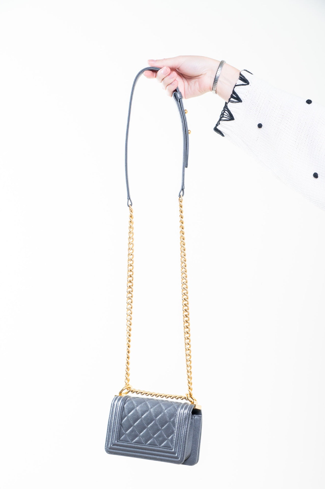 Dark Gray Mini Caviar Boy Bag
