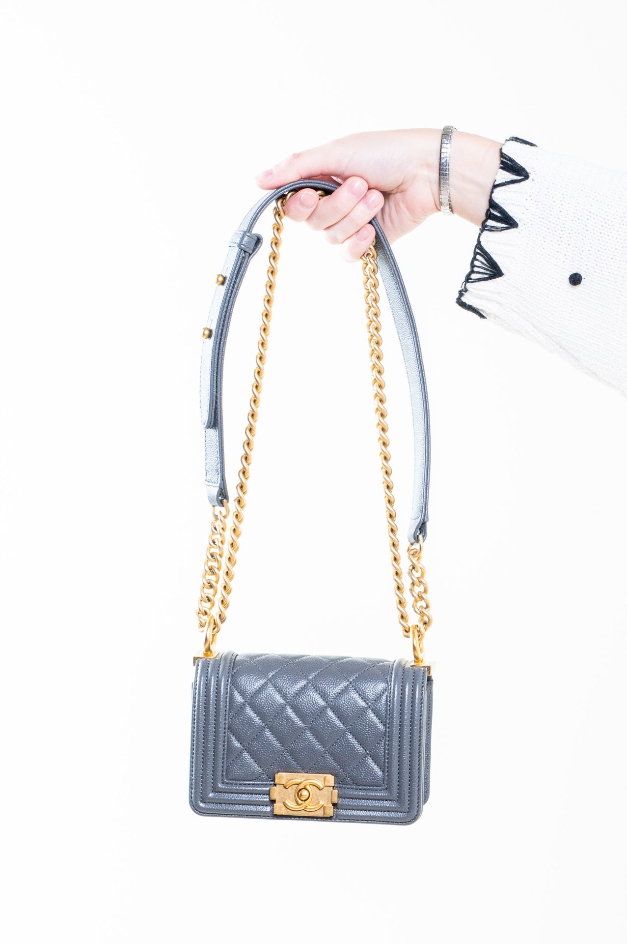 Dark Gray Mini Caviar Boy Bag