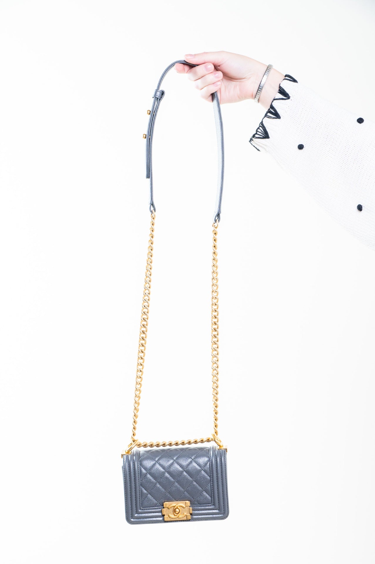 Dark Gray Mini Caviar Boy Bag