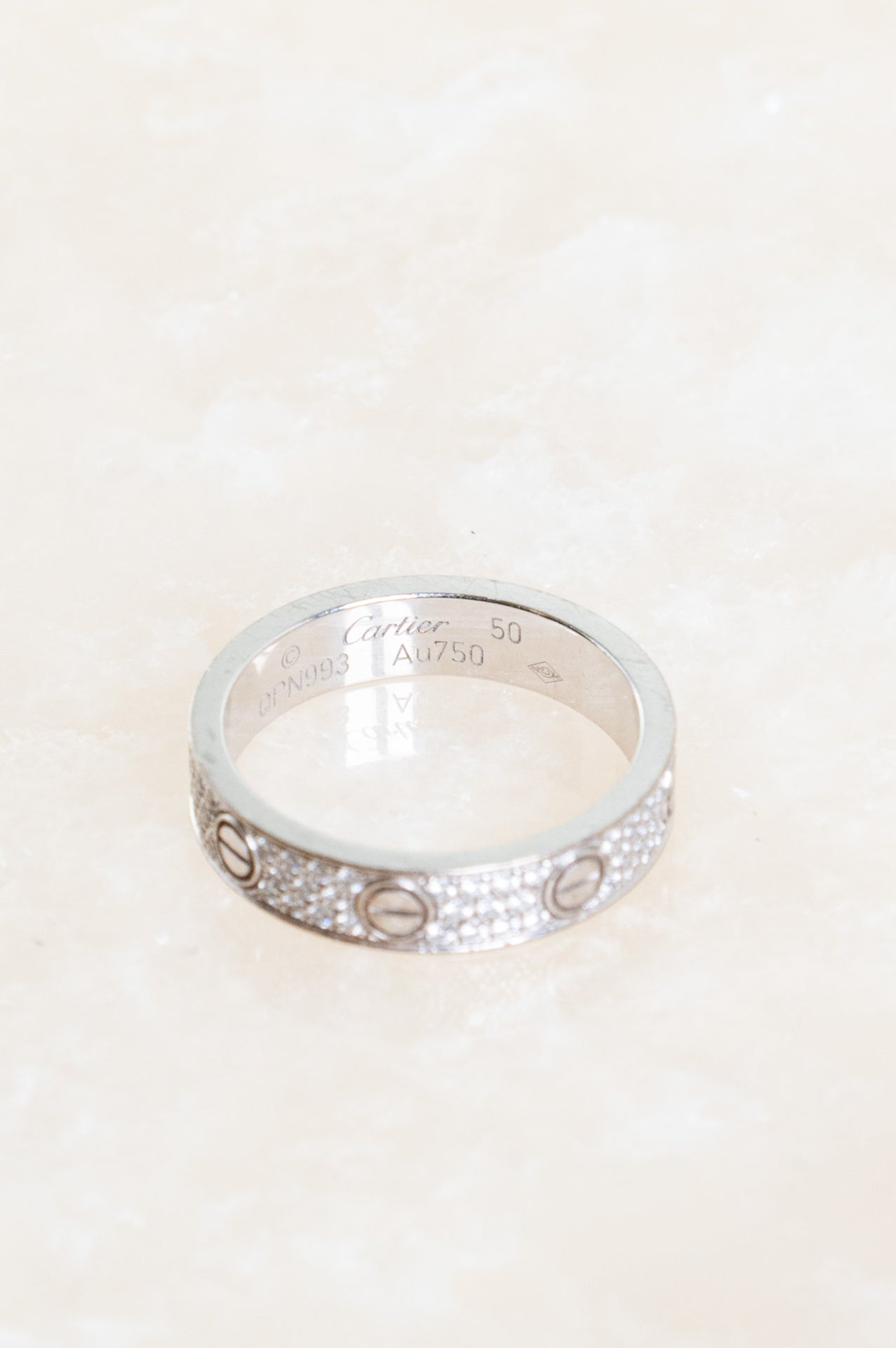 18K White Gold Small Model Diamond Pave Love Ring