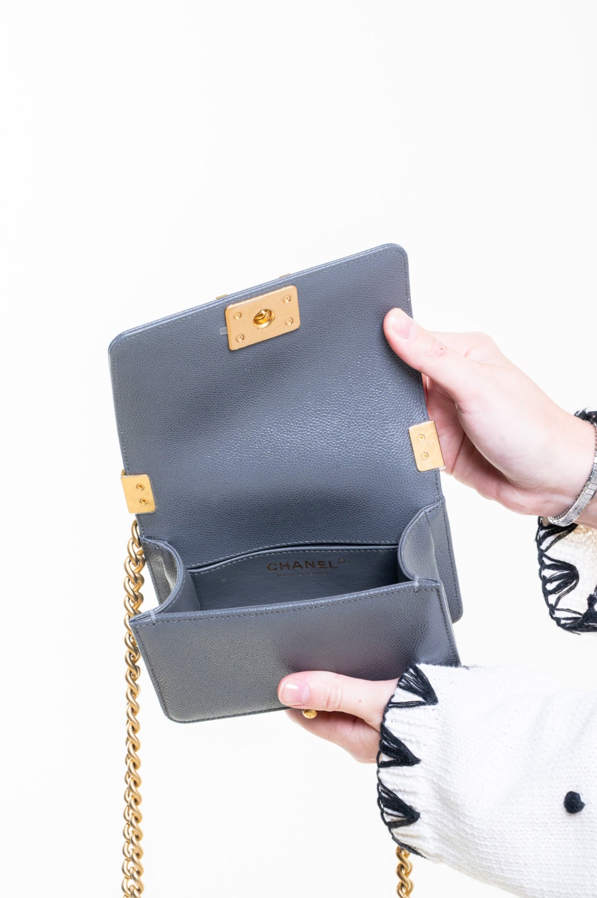 Dark Gray Mini Caviar Boy Bag
