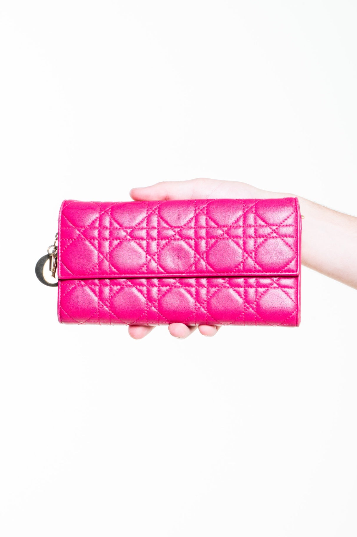 Fuchsia Cannage Quilted Wallet-On-Chain