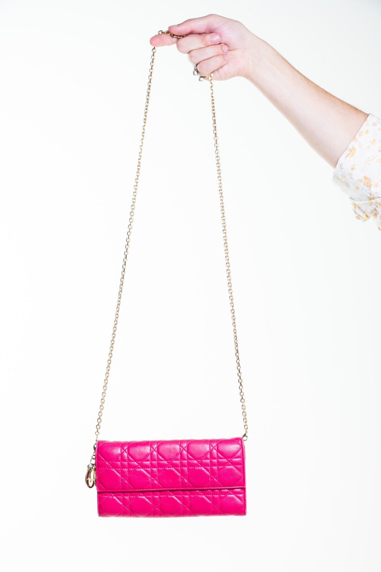 Fuchsia Cannage Quilted Wallet-On-Chain