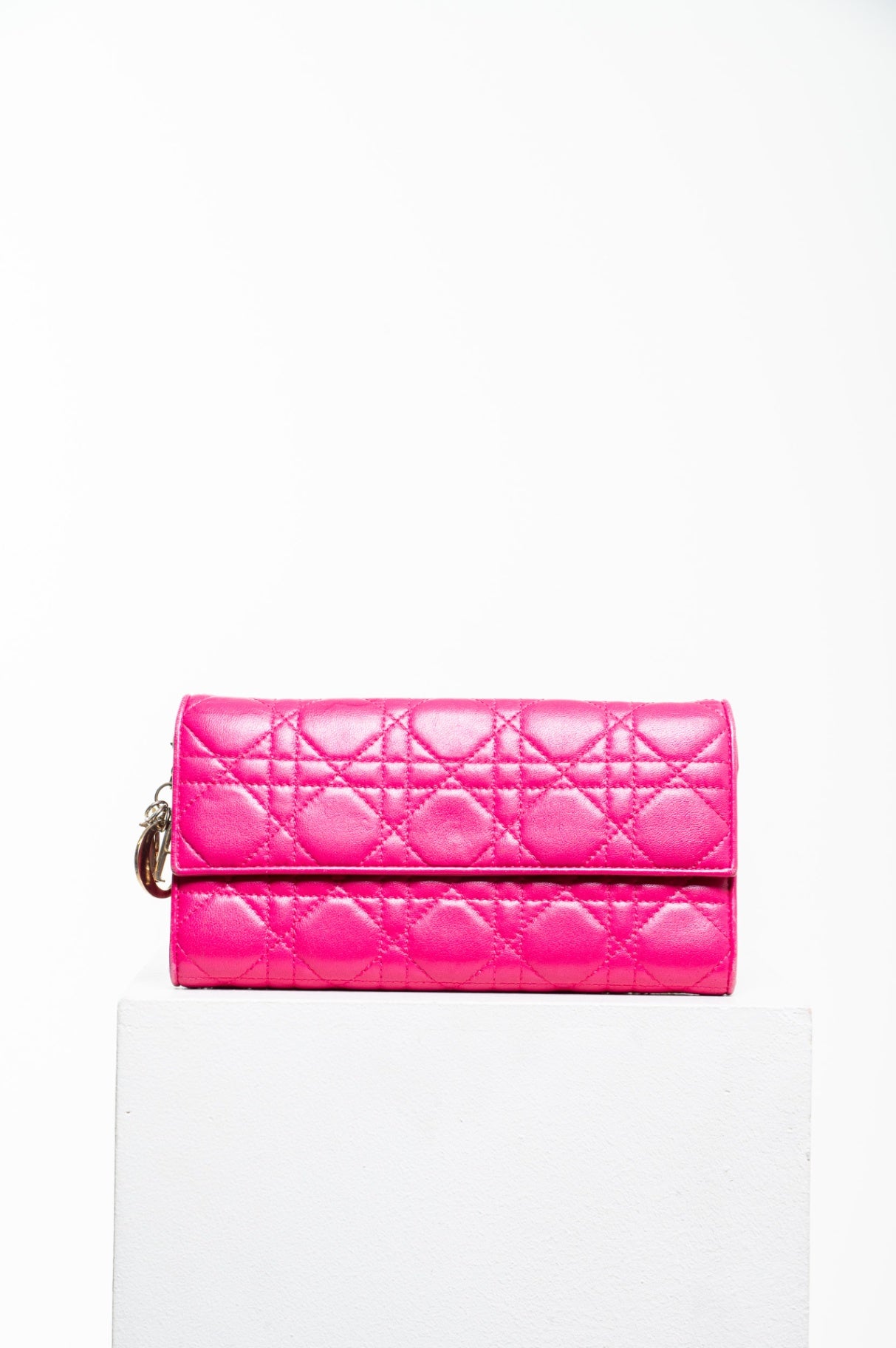 Fuchsia Cannage Quilted Wallet-On-Chain
