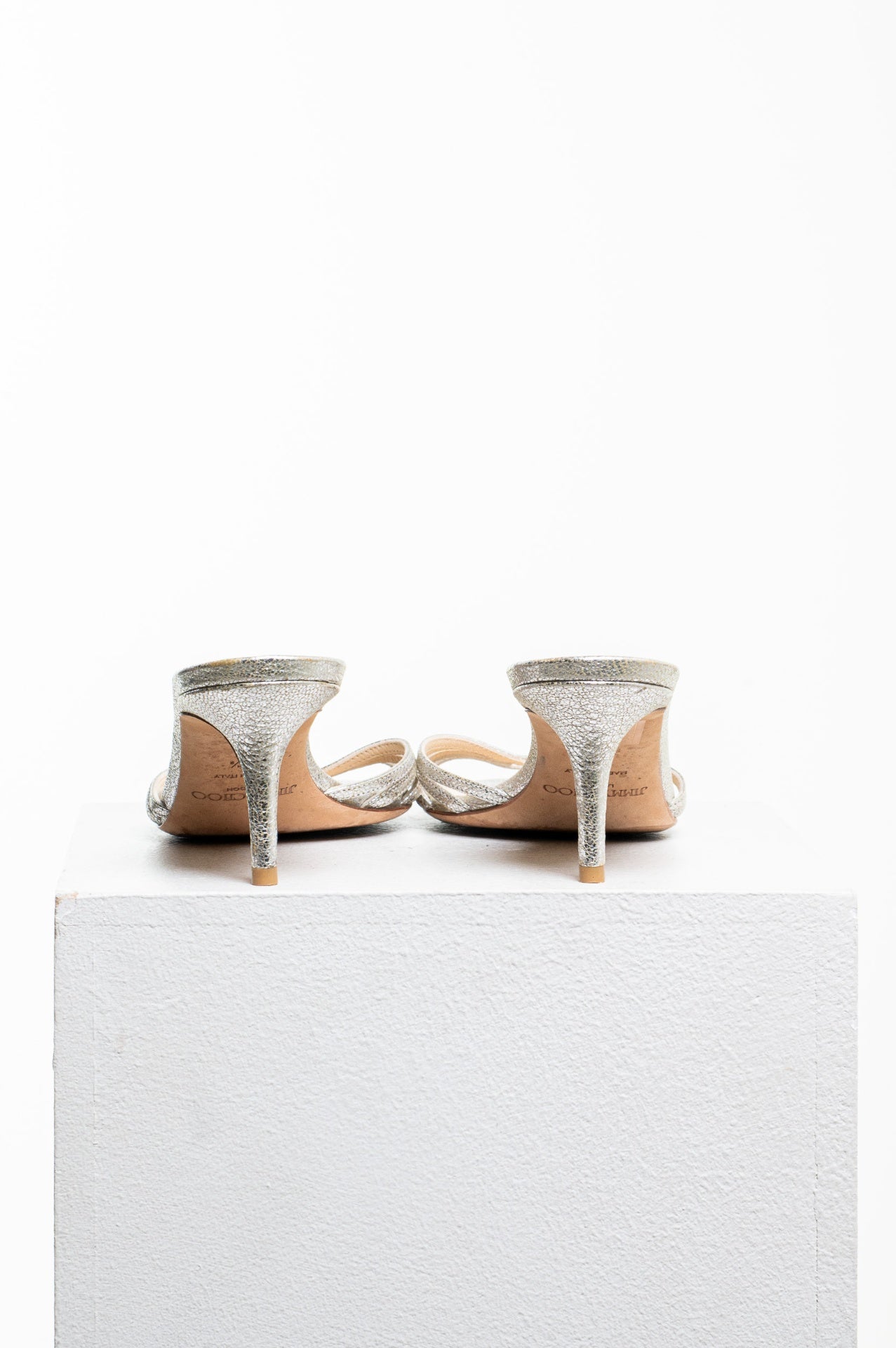 Silver Crinkled Leather Gillian Slide Sandals