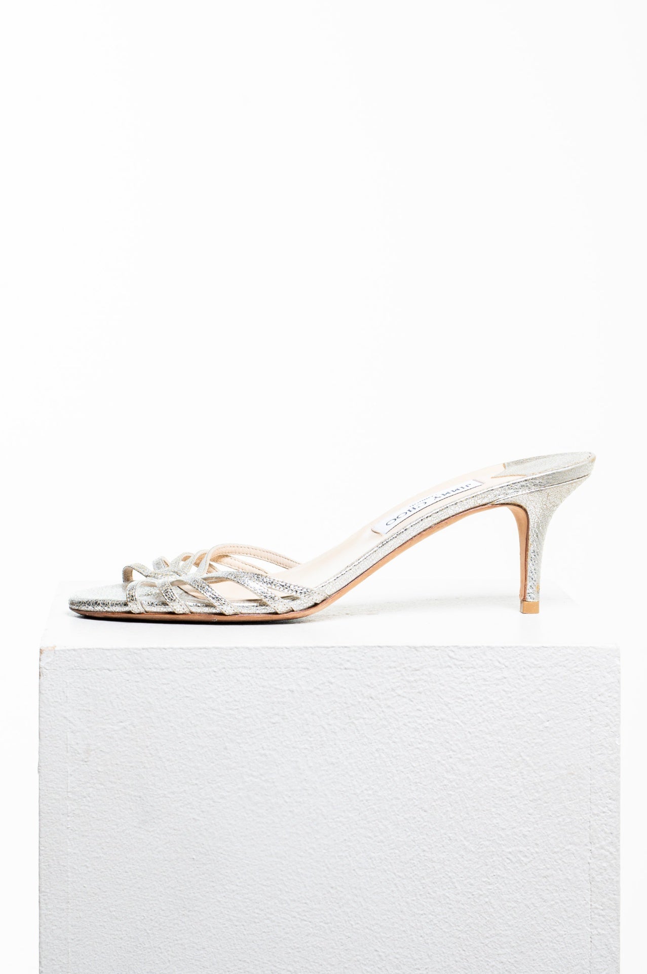 Silver Crinkled Leather Gillian Slide Sandals