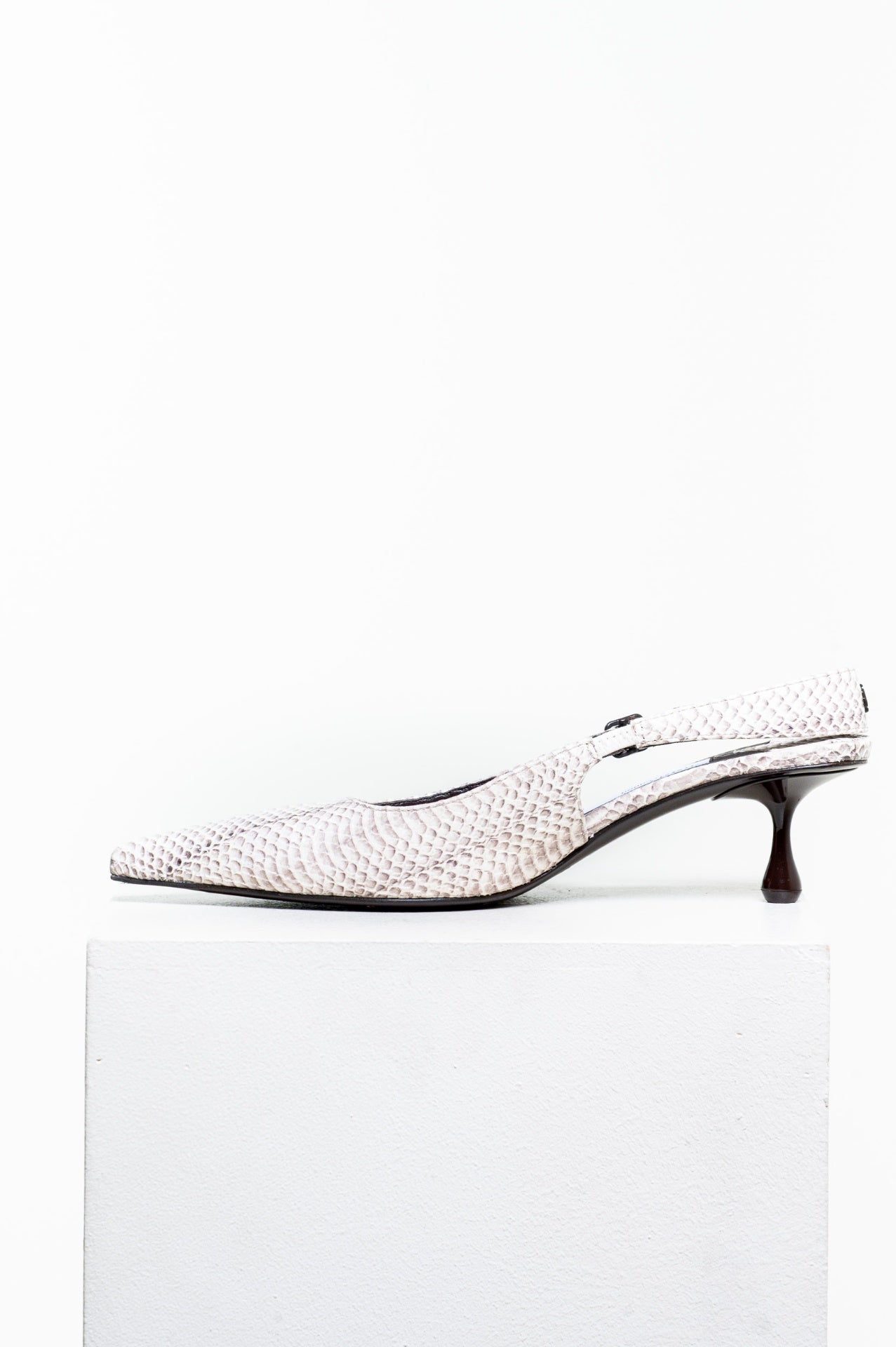 Beige Amel 50 Snake-Effect Leather Slingback Pump