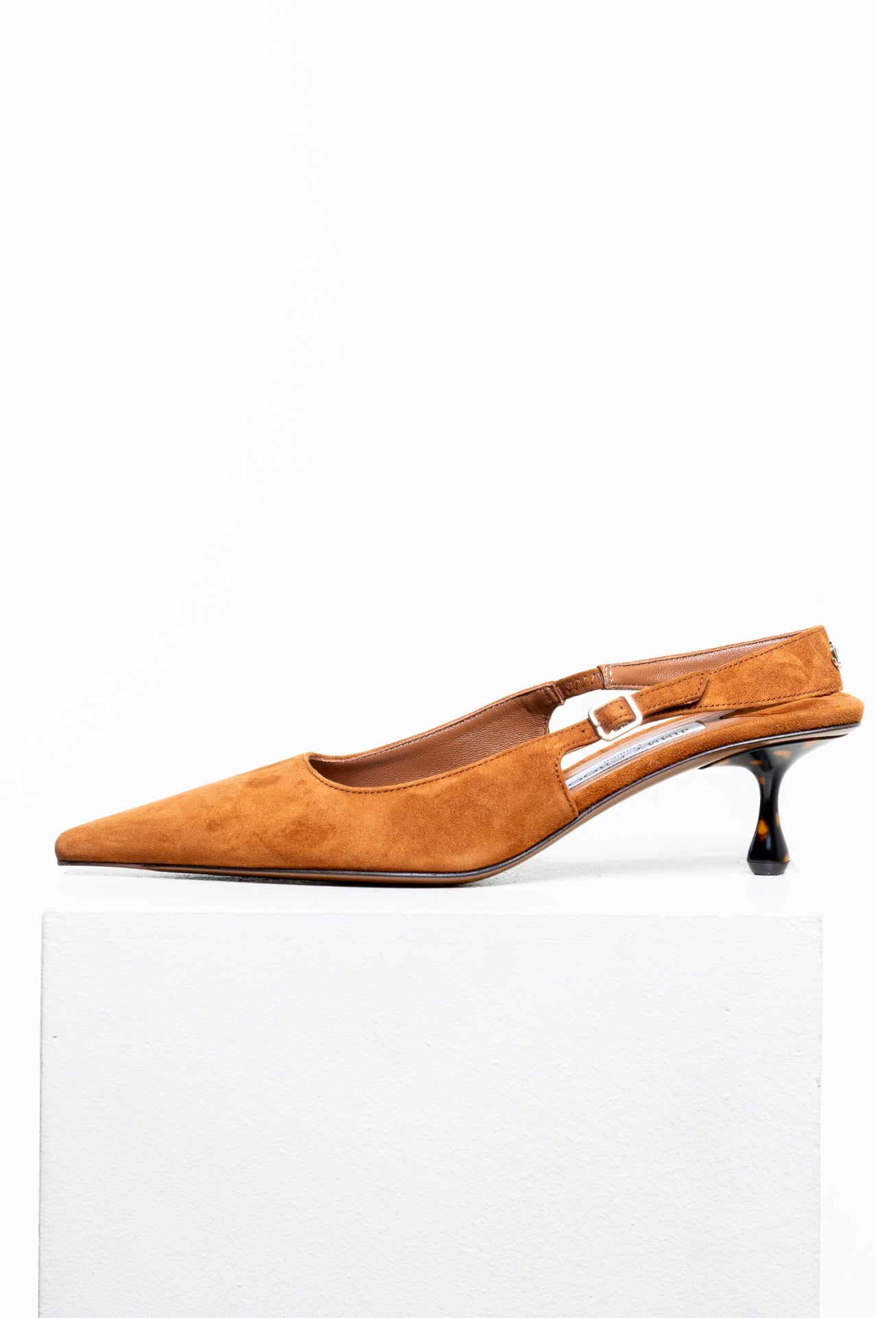 Brown Amel 50 Suede Slingback Pumps with Tortoise Heel