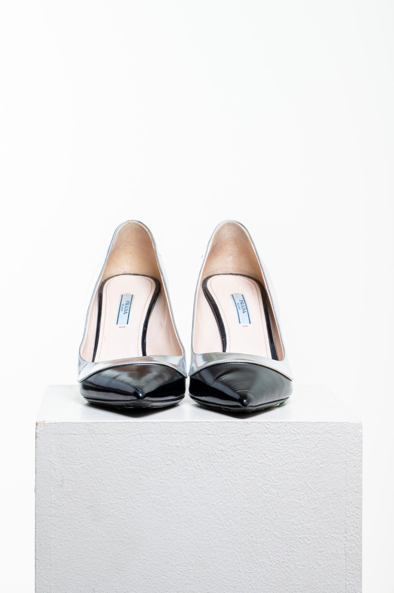 Black & Silver Camellia Accent Leather Pumps
