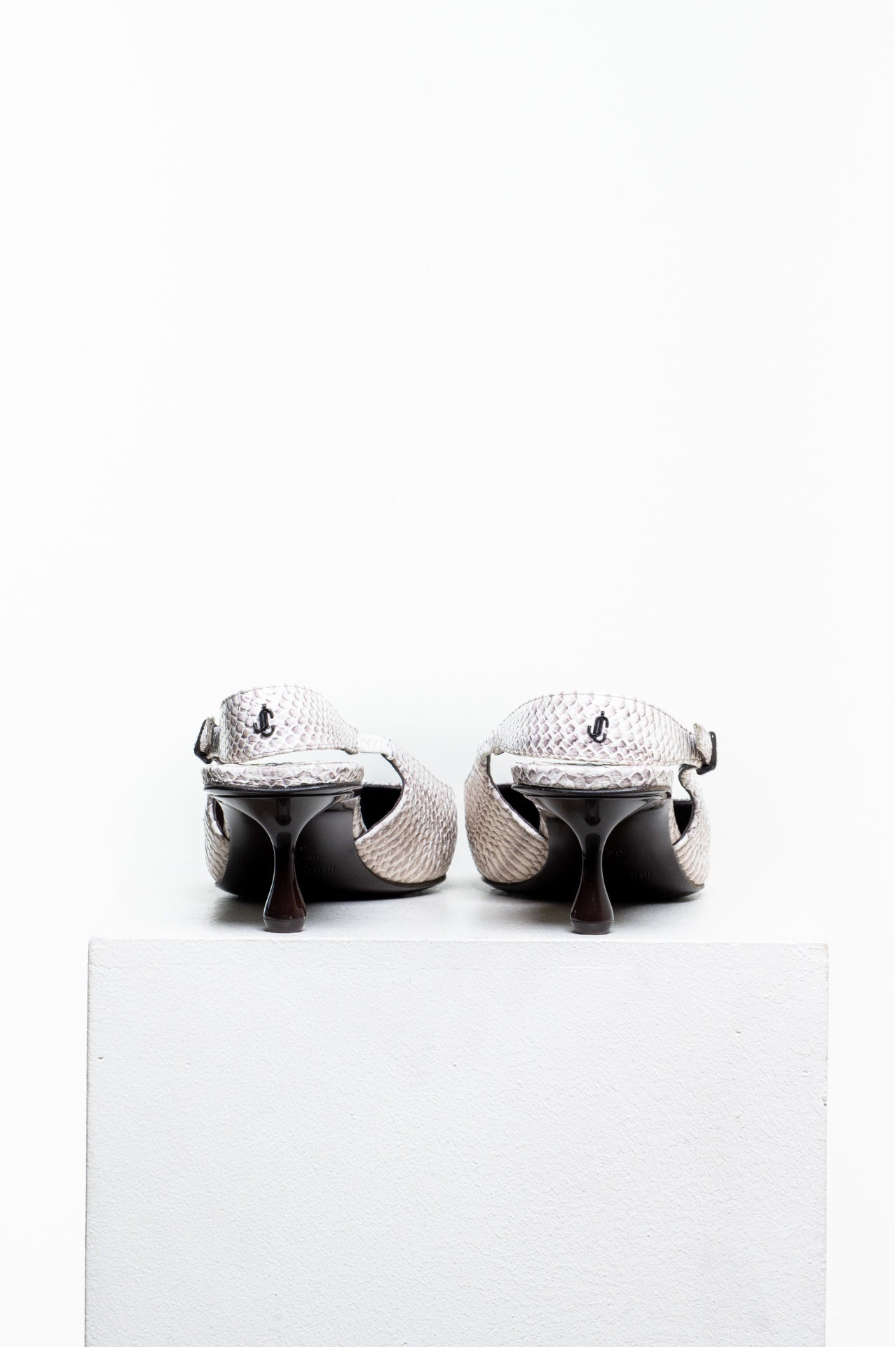 Beige Amel 50 Snake-Effect Leather Slingback Pump