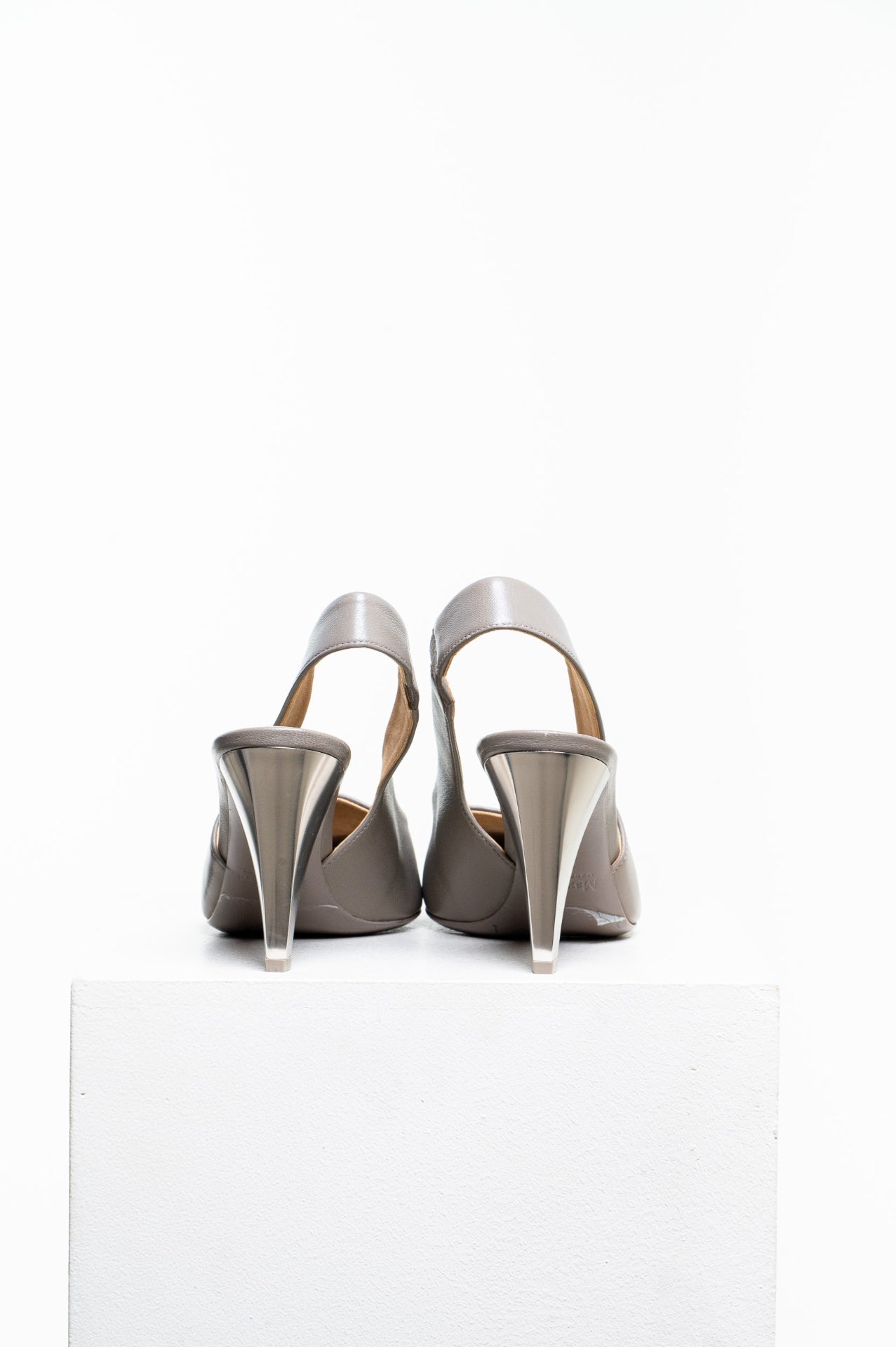 Beige Pointed Toe Slingback Heels