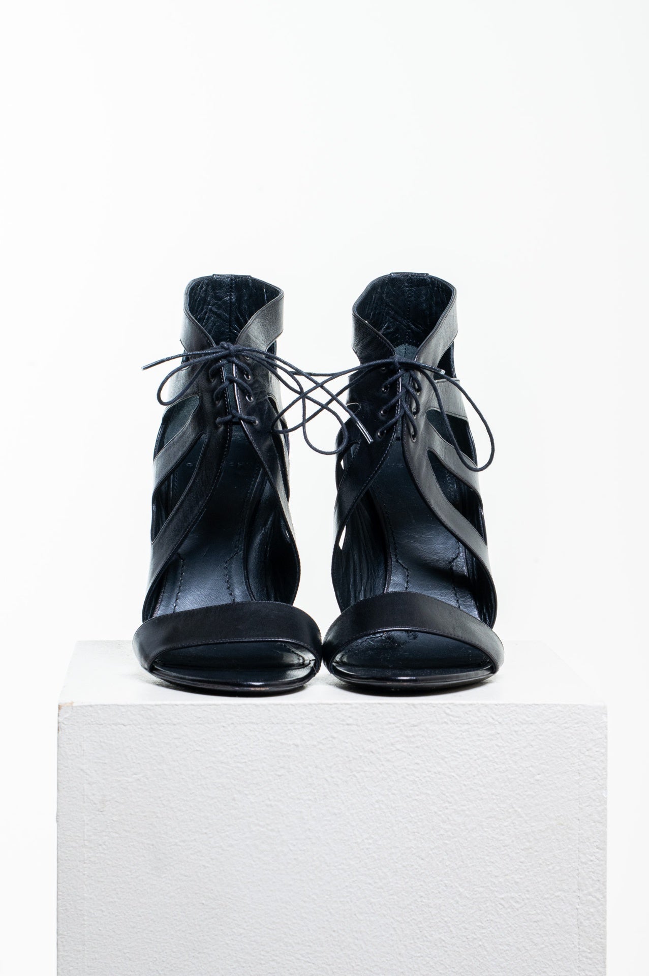 Black Leather Cage High Heel Sandal