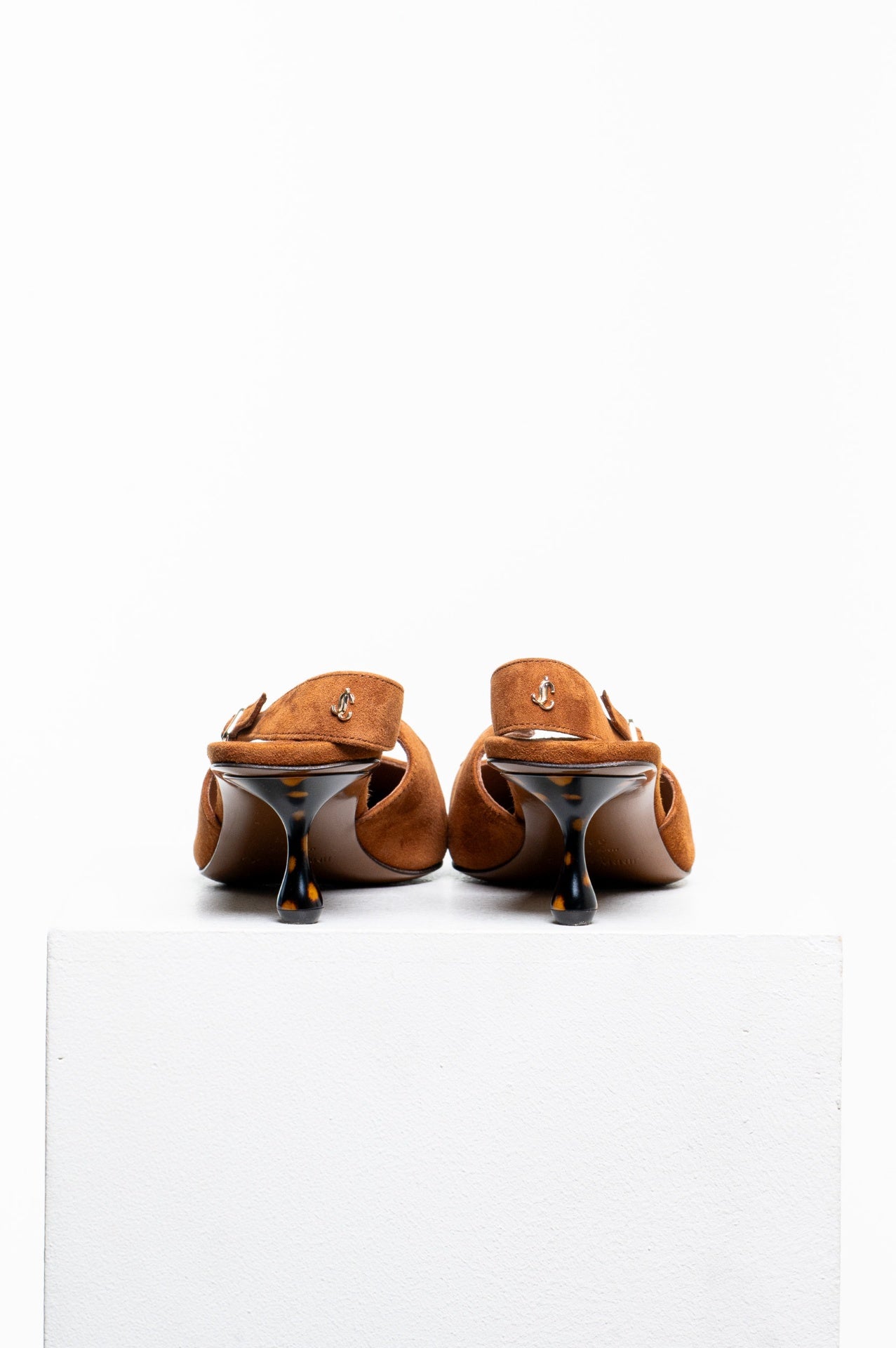 Brown Amel 50 Suede Slingback Pumps with Tortoise Heel