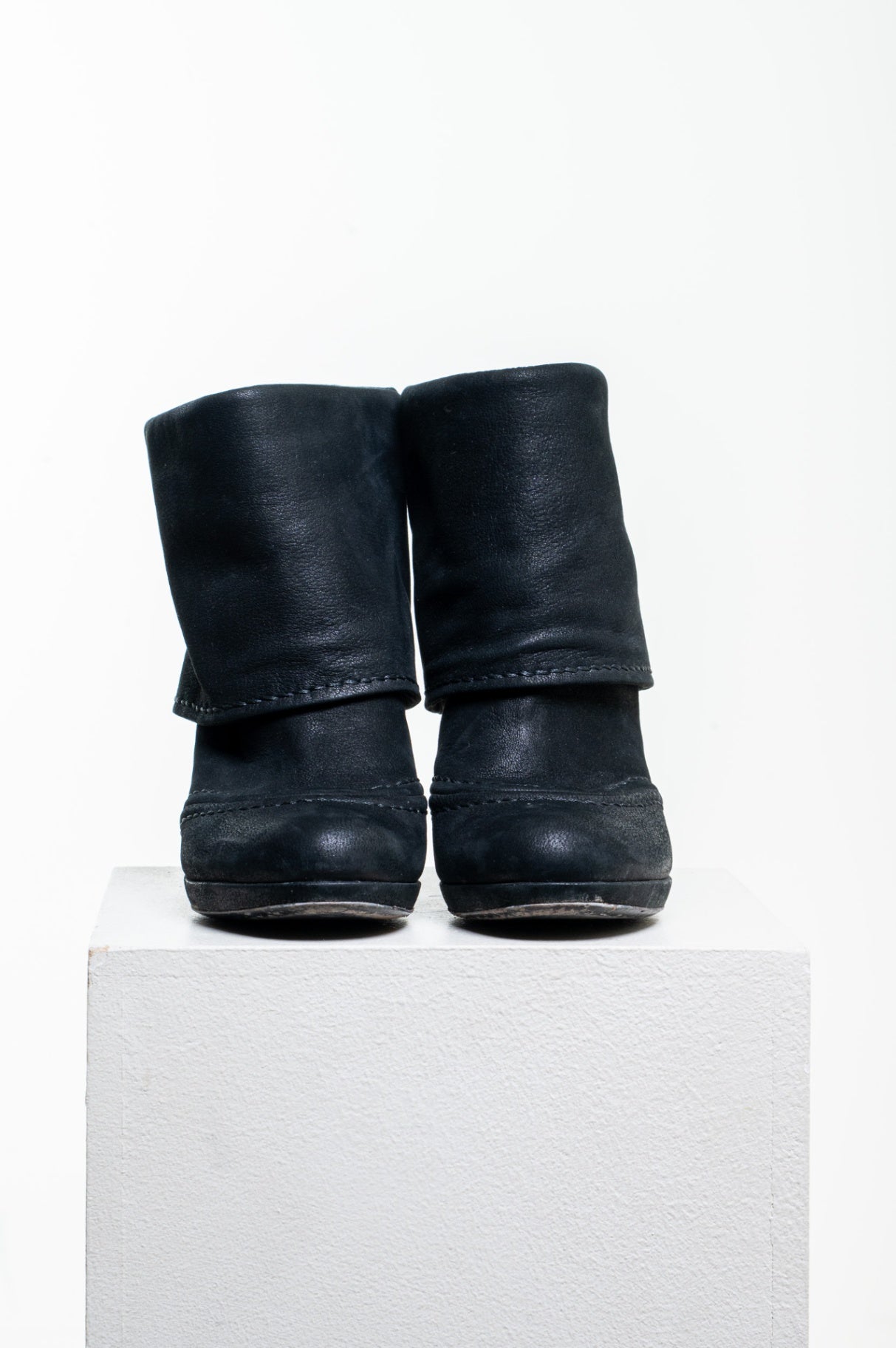 Black Fold Over High Heel Bootie