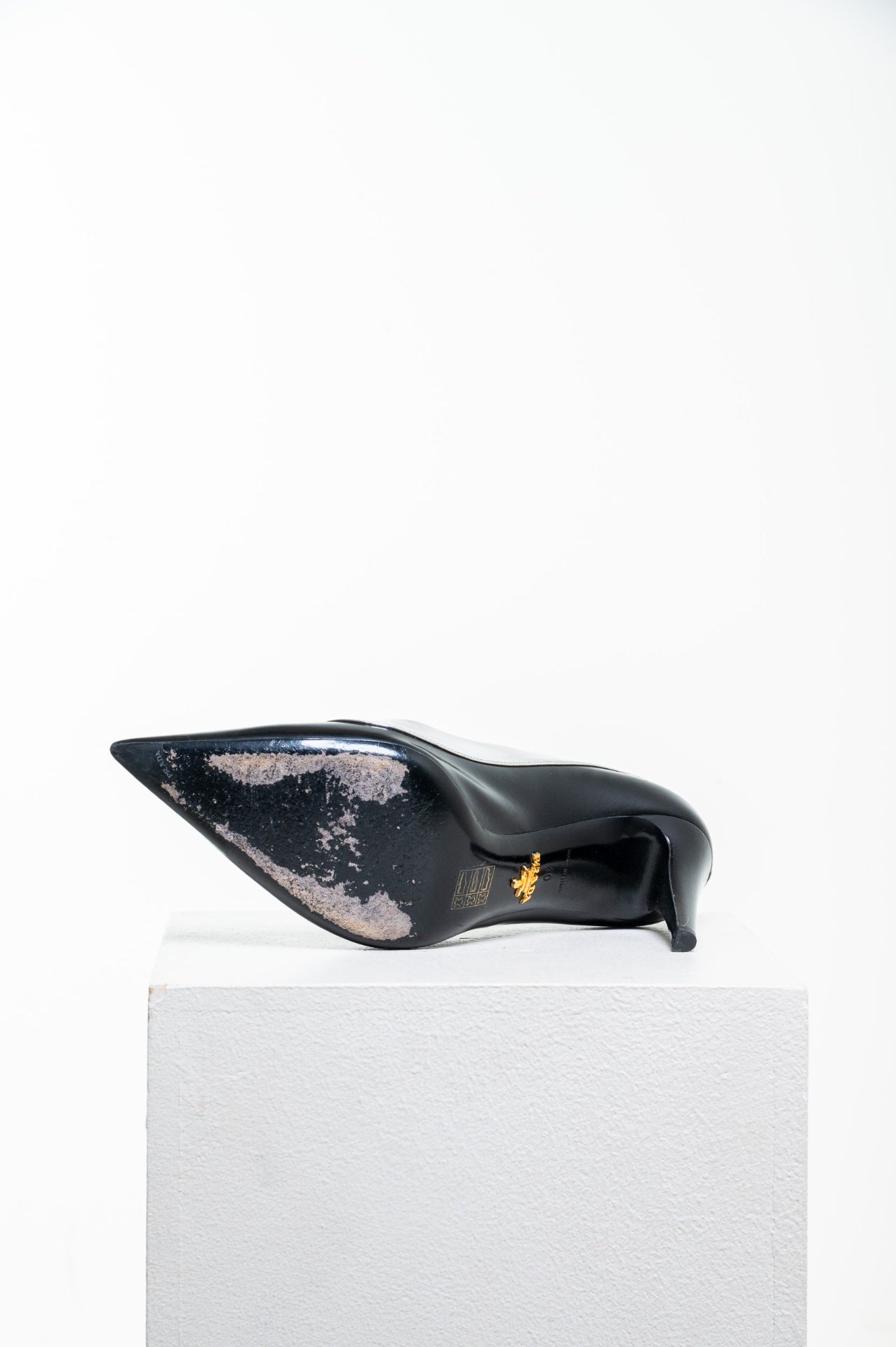 Black & Silver Camellia Accent Leather Pumps