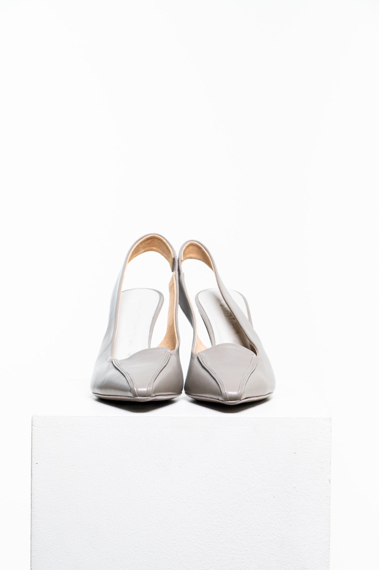 Beige Pointed Toe Slingback Heels