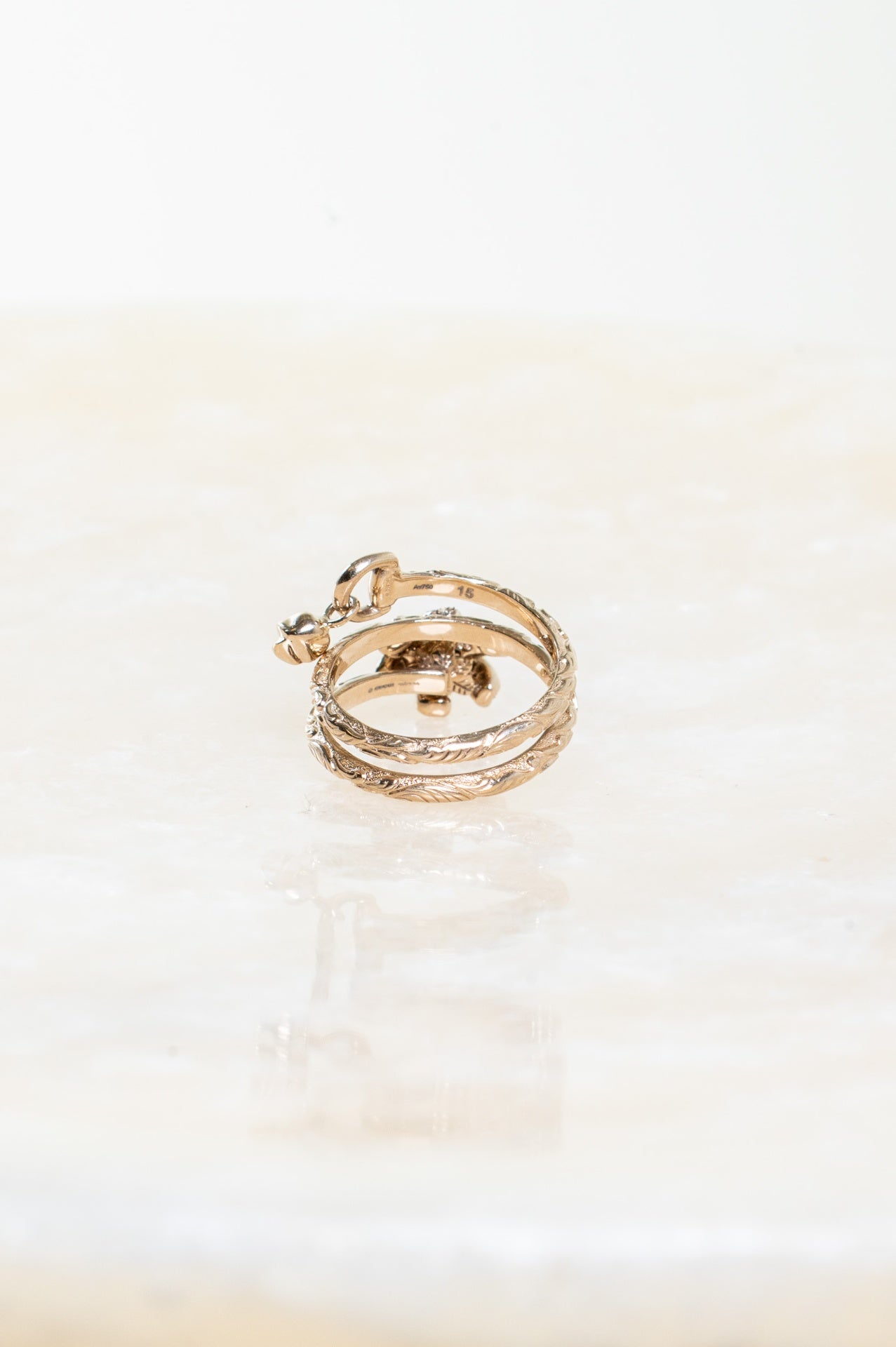 Flora Diamond Moonstone 18K Yellow Gold Textured Wrap Charm Ring