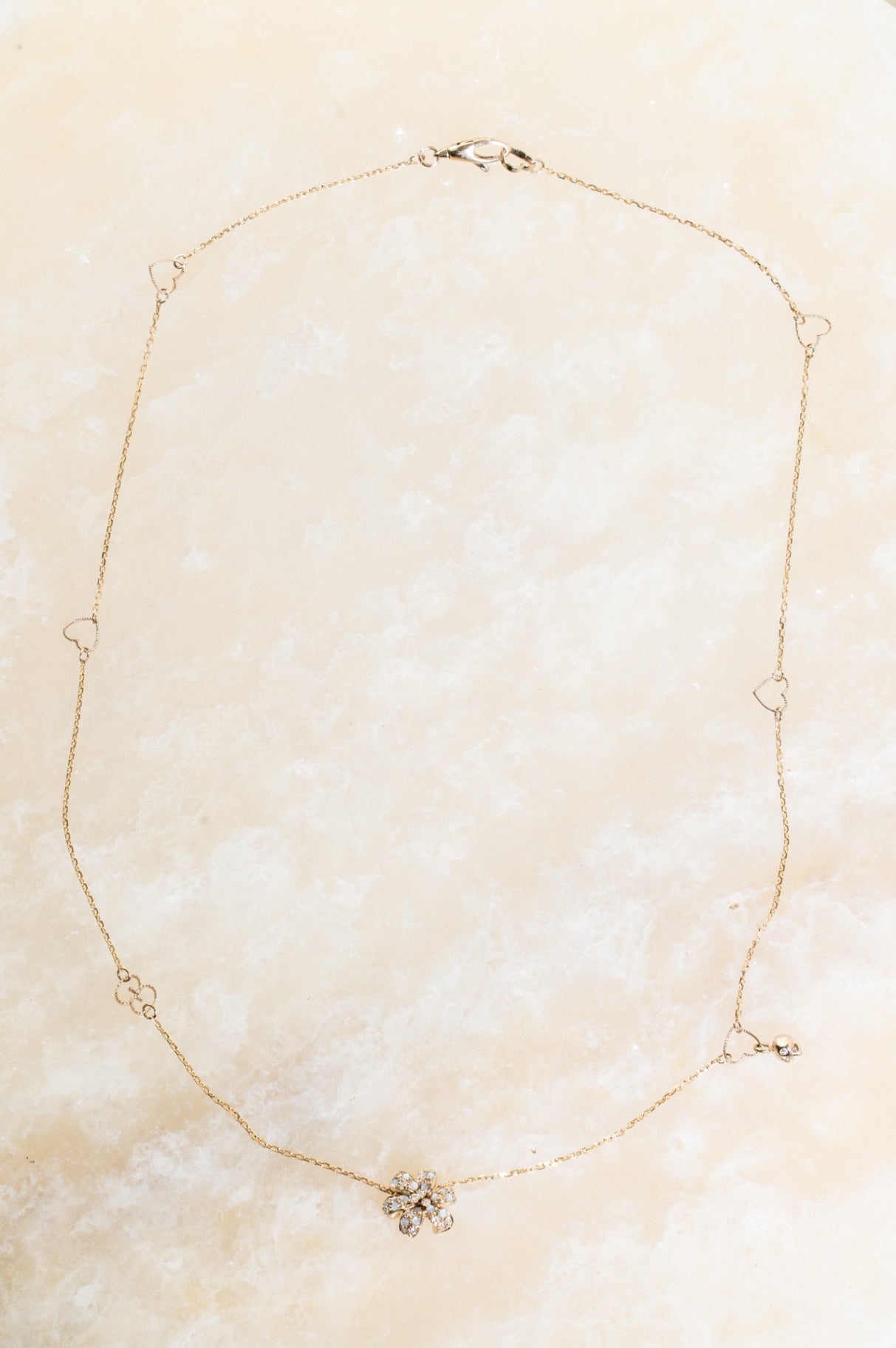 18K Mother of Pearl & Diamond Pendant Station Necklace