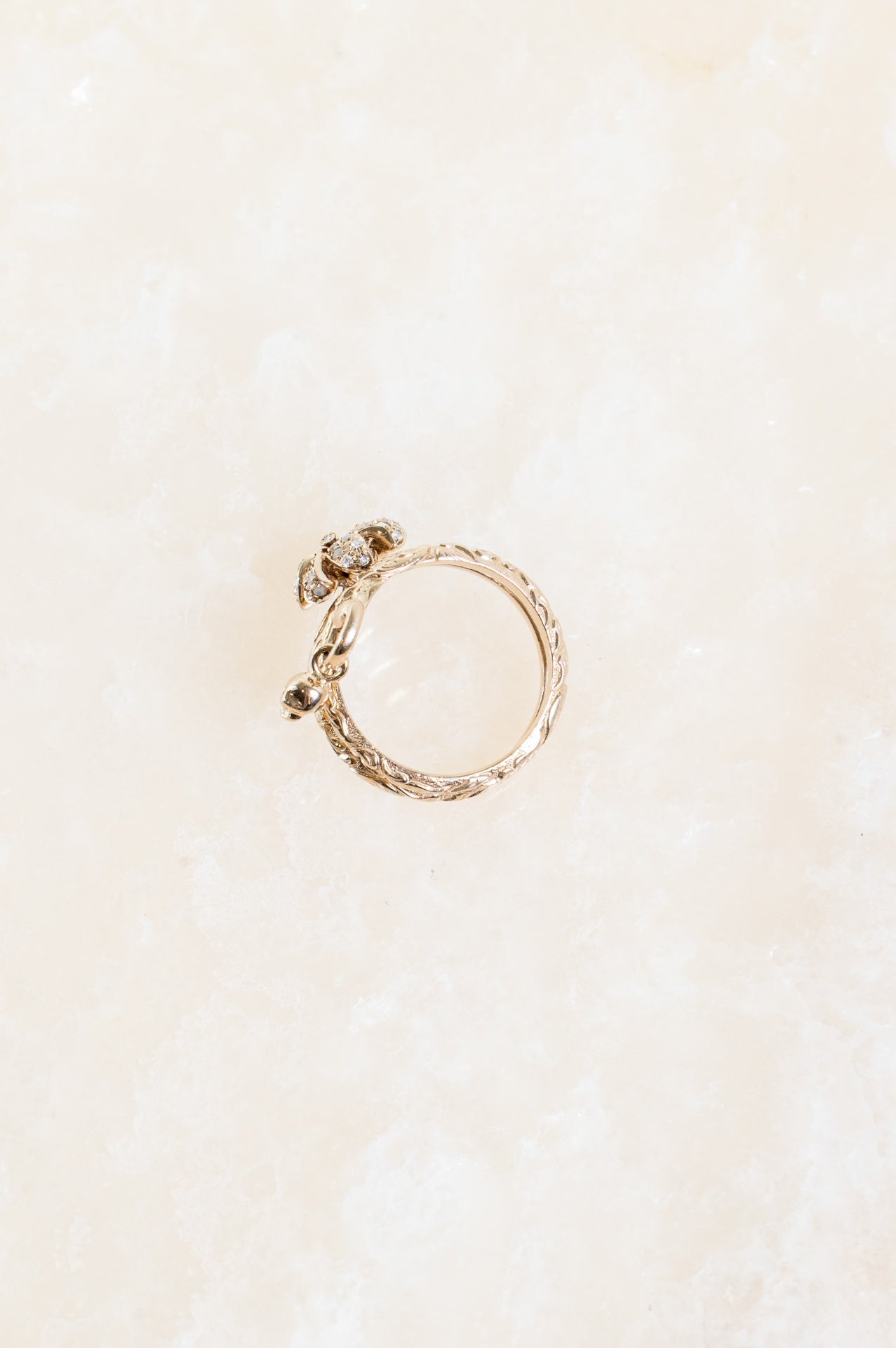 Flora Diamond Moonstone 18K Yellow Gold Textured Wrap Charm Ring
