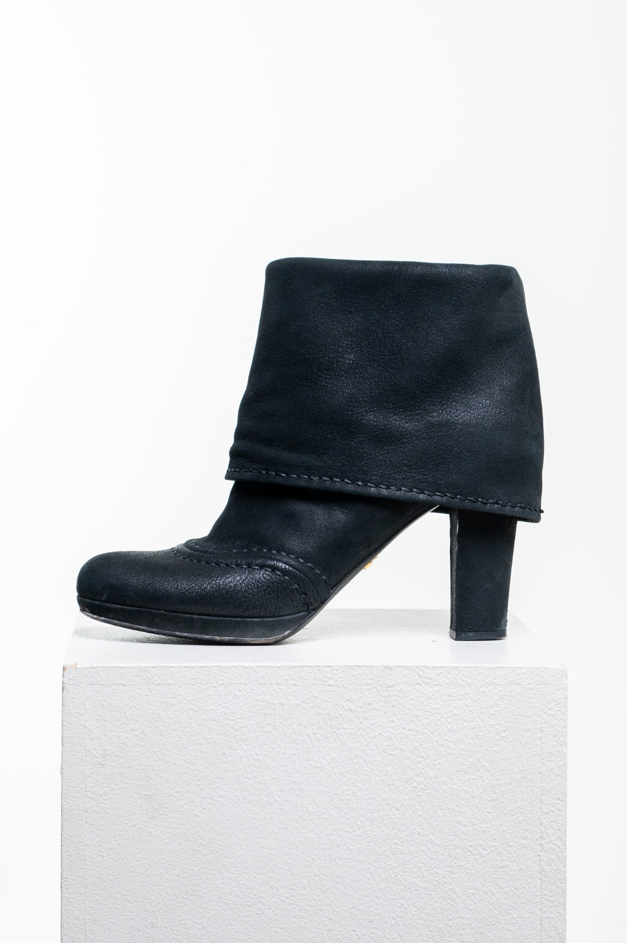 Black Fold Over High Heel Bootie