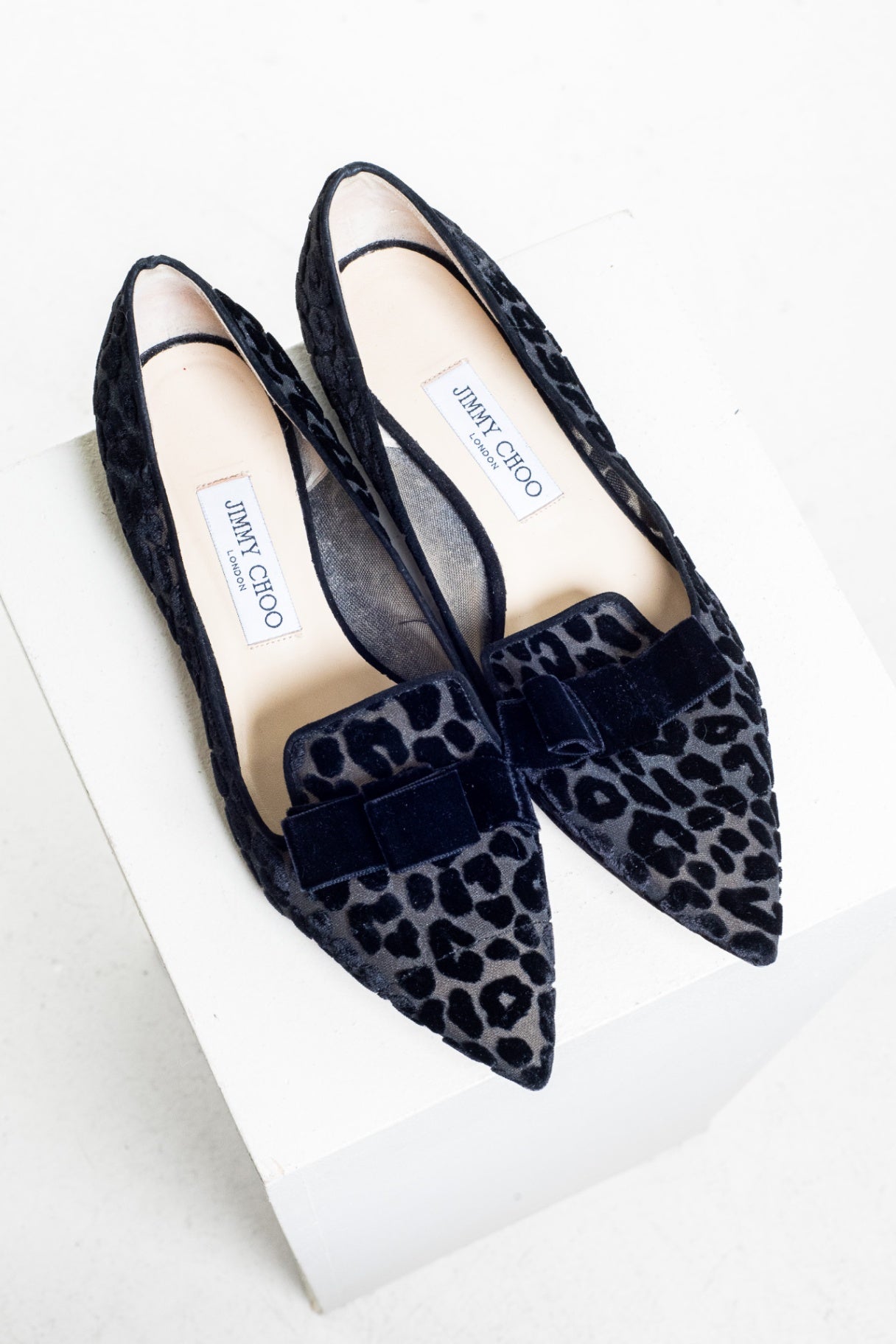 Black Leopard Mesh Gala pointed-toe flats
