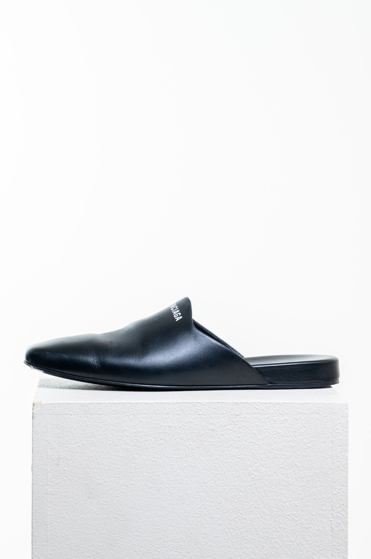 Black Leather Logo Mules
