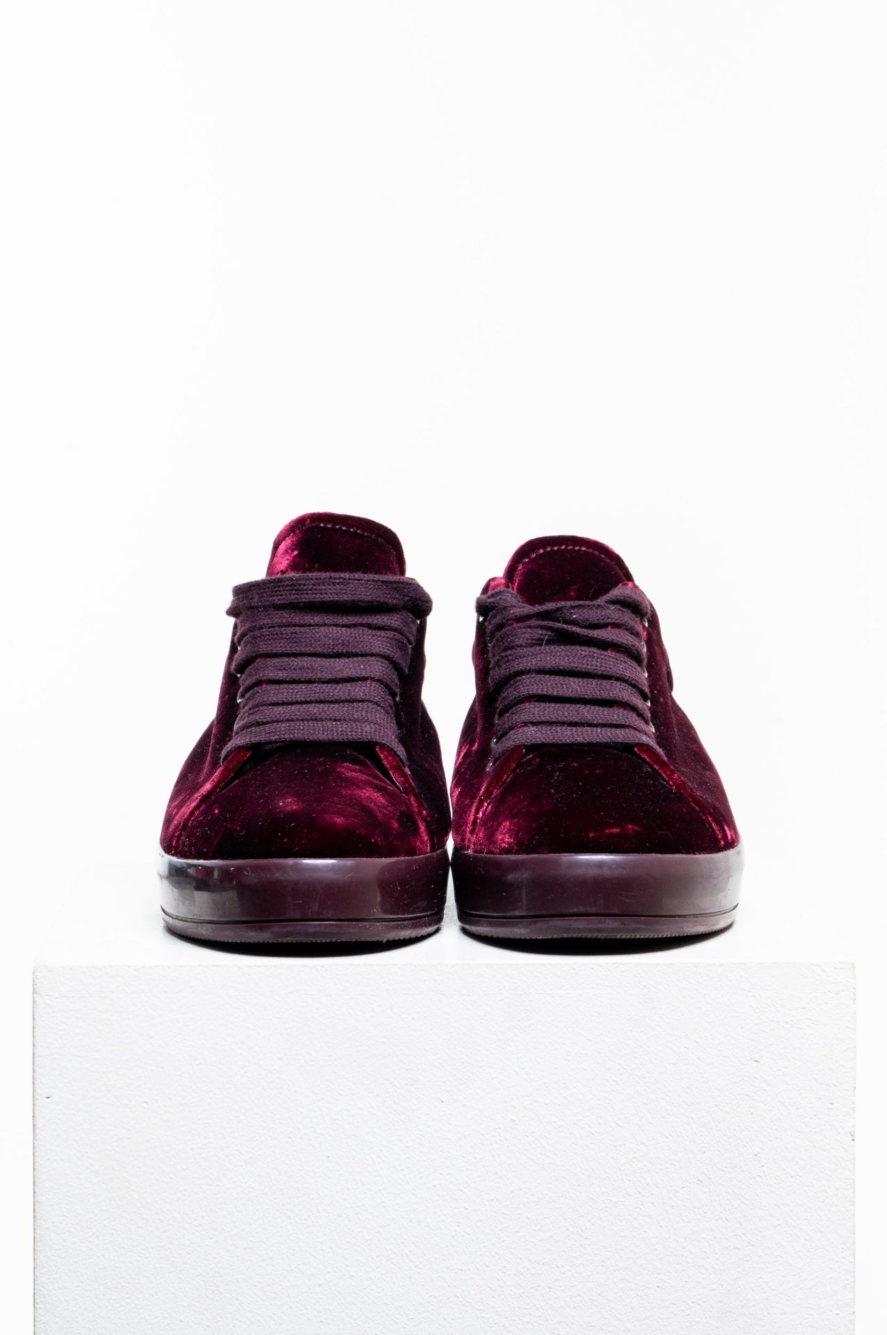 Burgundy Velvet Low-Top Sneakers