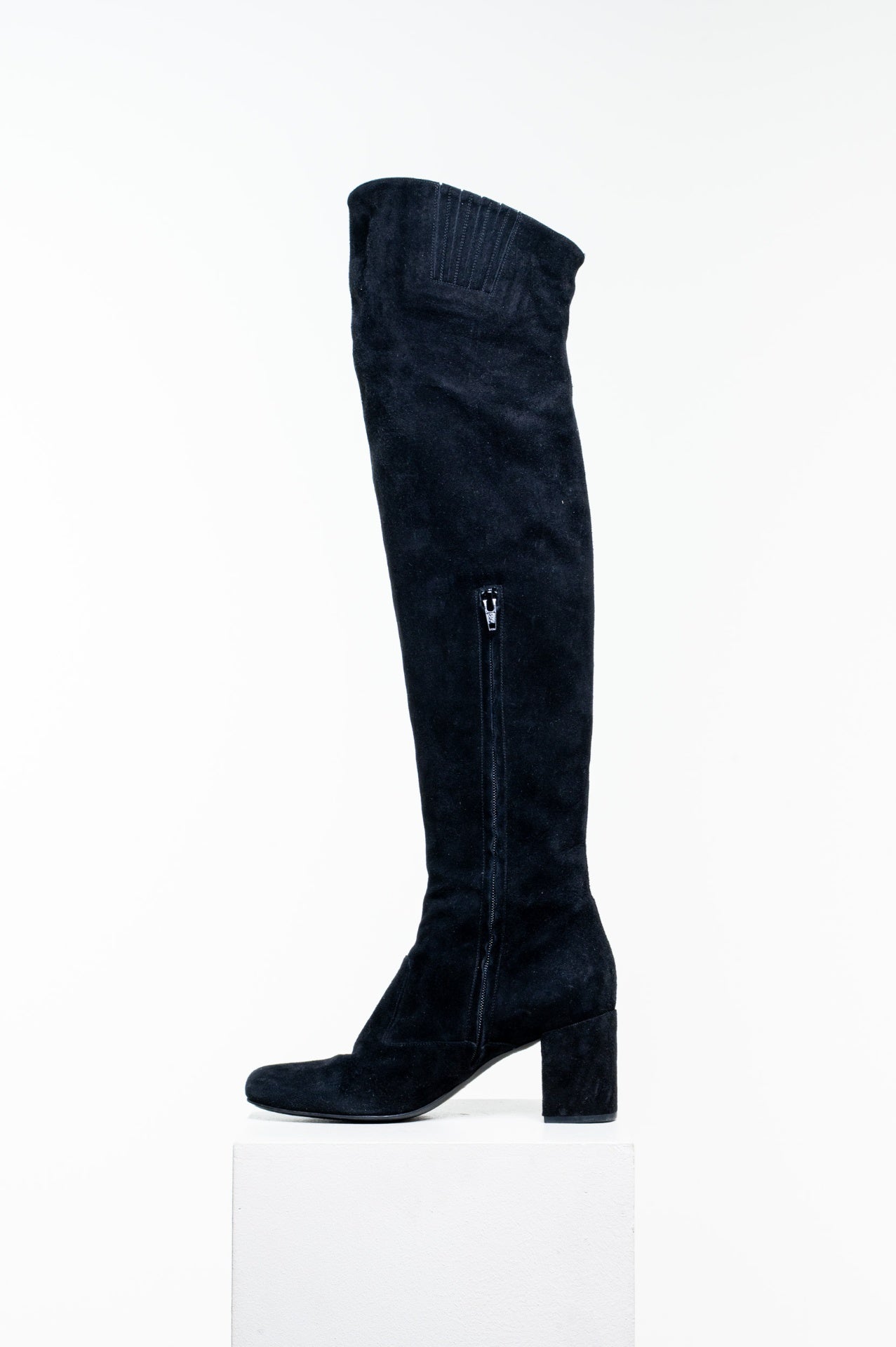 Black Suede Thigh-High Boots