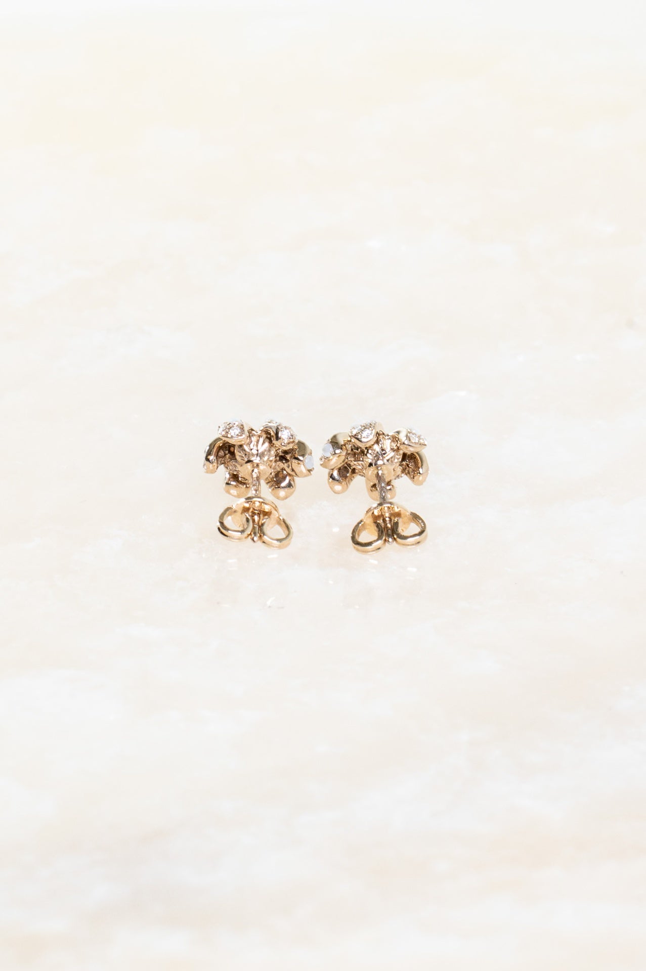18k Yellow Gold Diamond Pearl Flora Stud Earrings