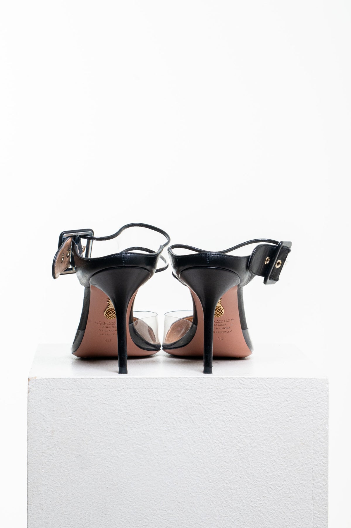 Black Optic PVC And Leather Mules