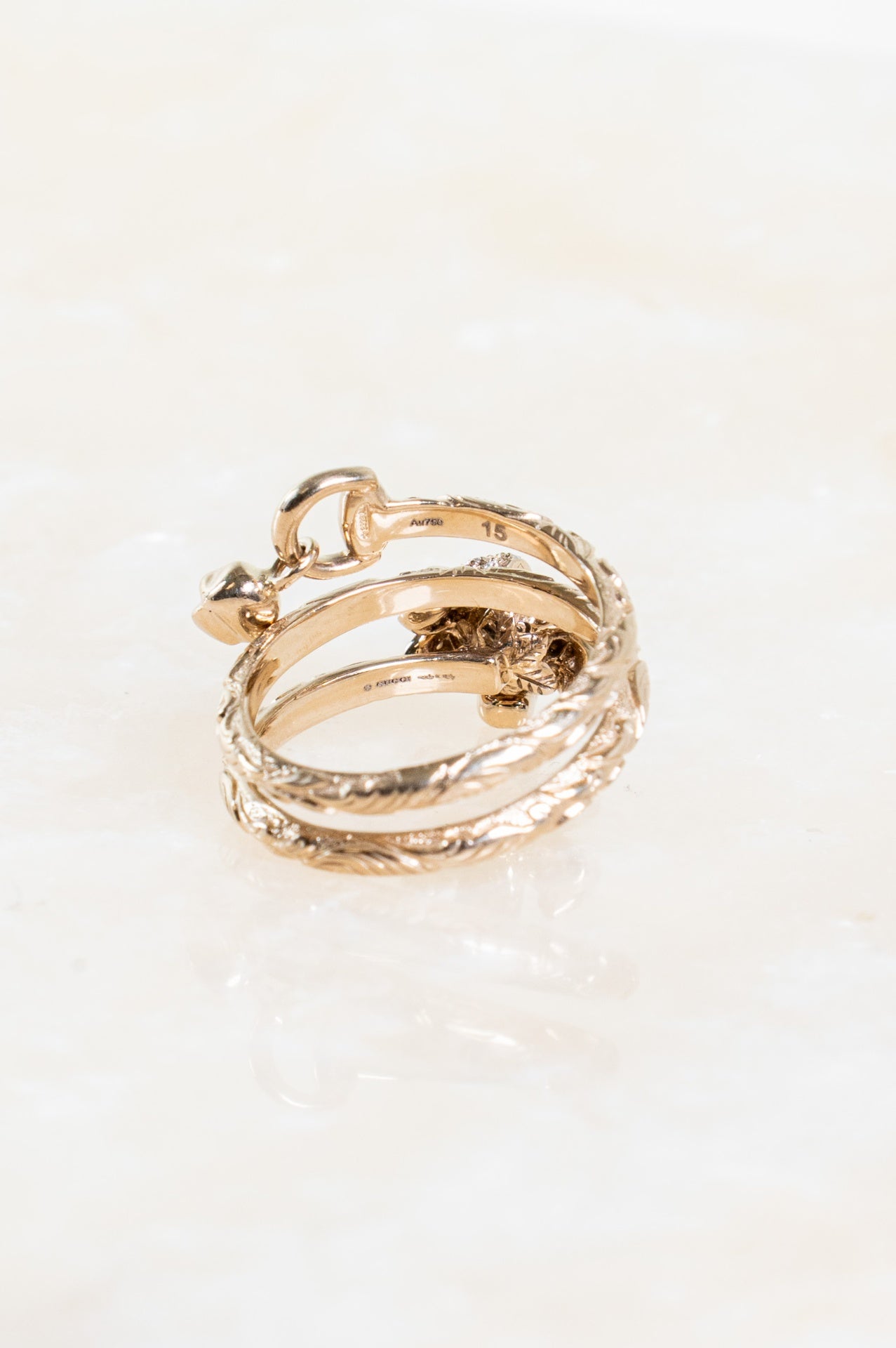 Flora Diamond Moonstone 18K Yellow Gold Textured Wrap Charm Ring