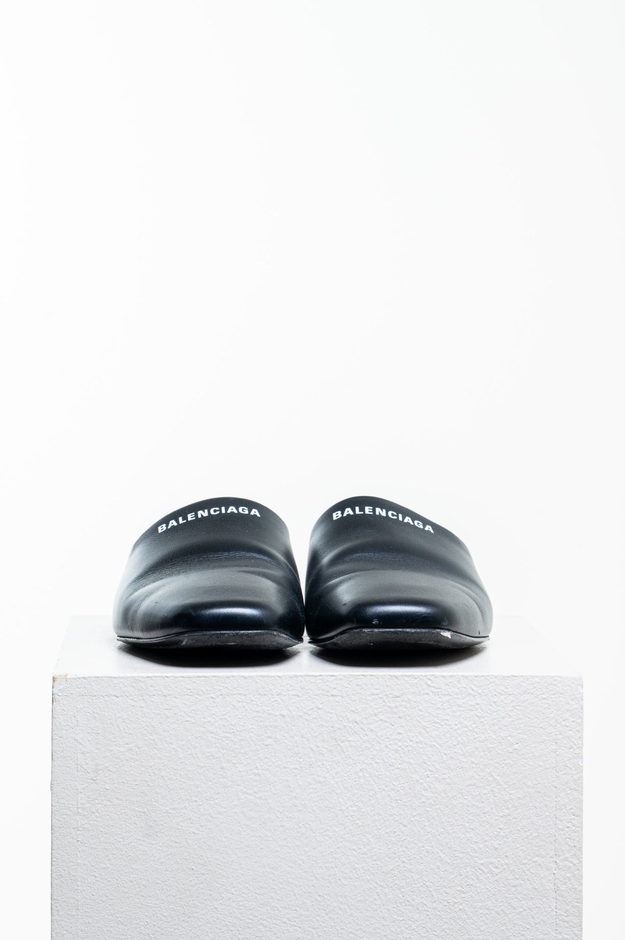 Black Leather Logo Mules