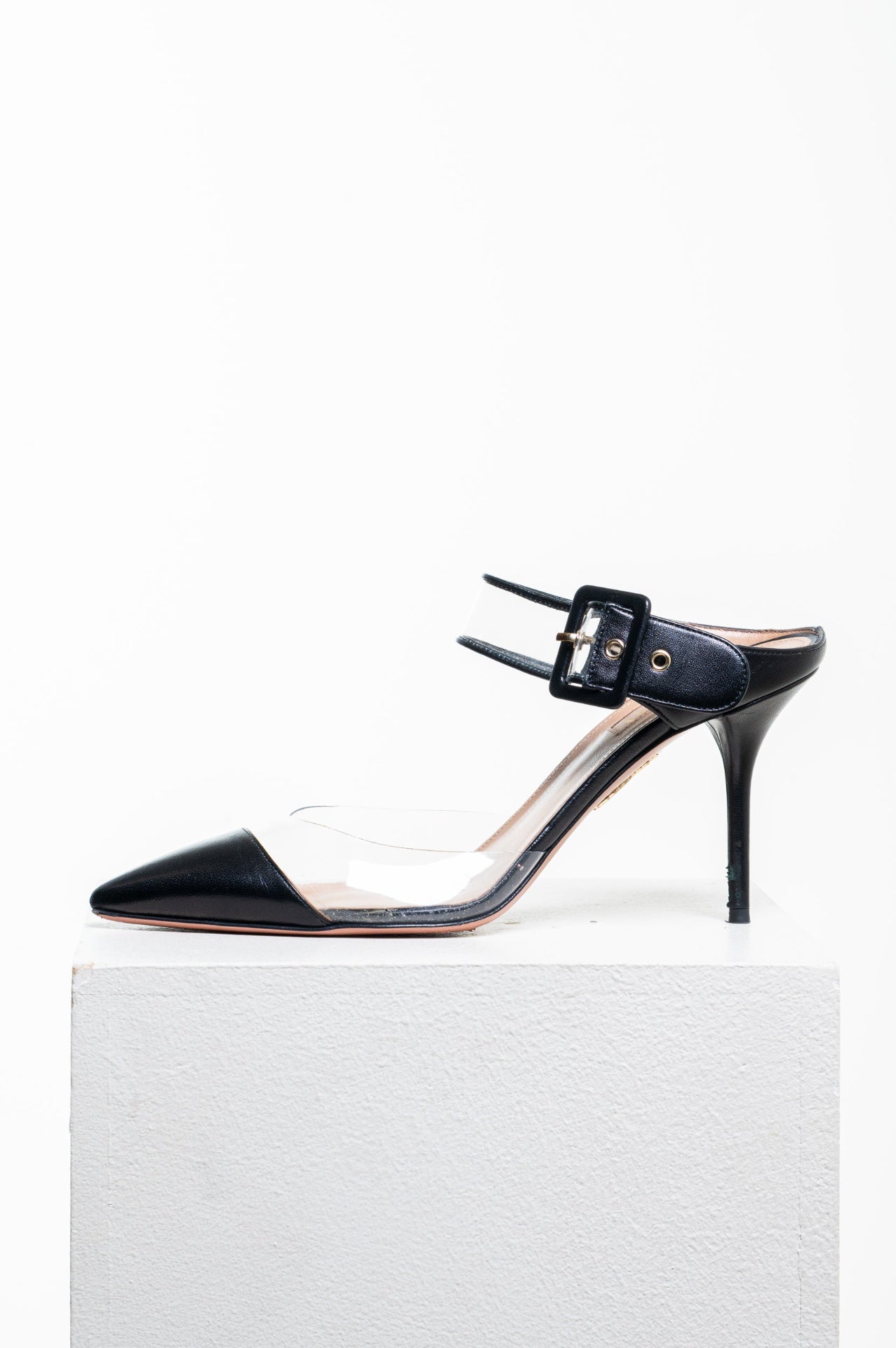 Black Optic PVC And Leather Mules