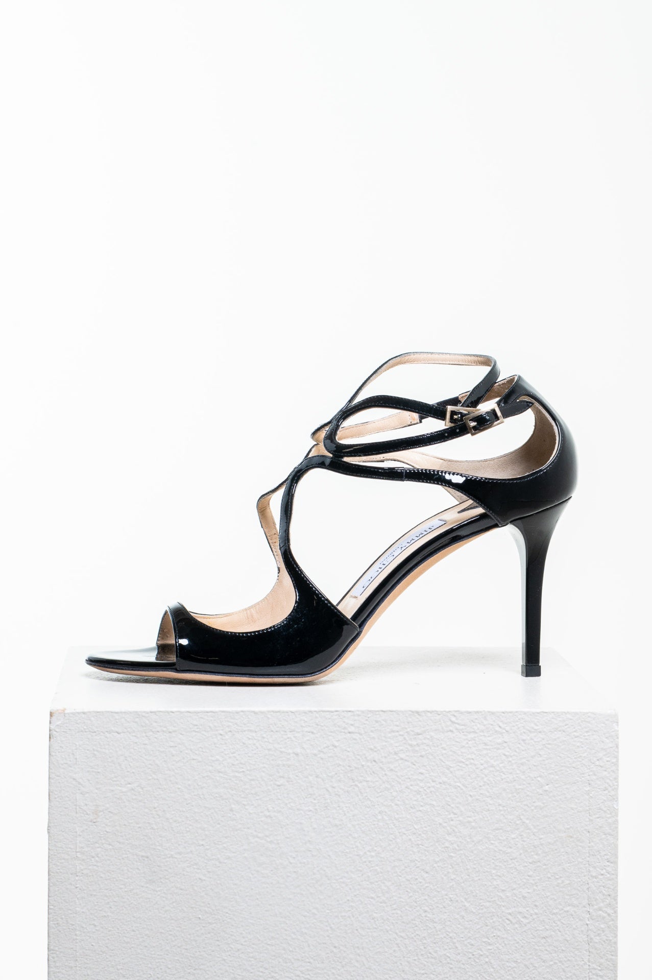 Black Patent Leather Lance Strappy High-Heel Sandals