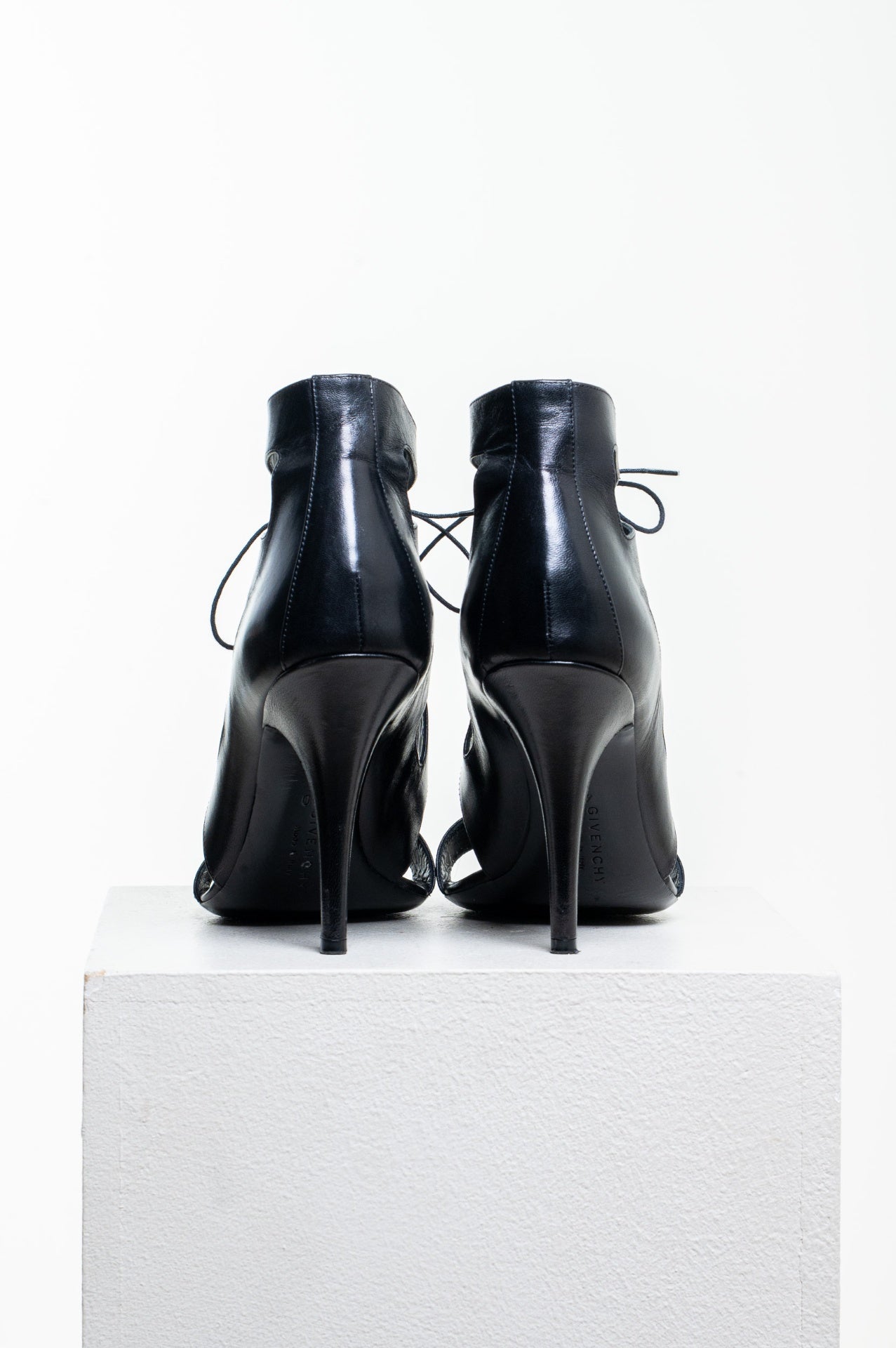 Black Leather Cage High Heel Sandal