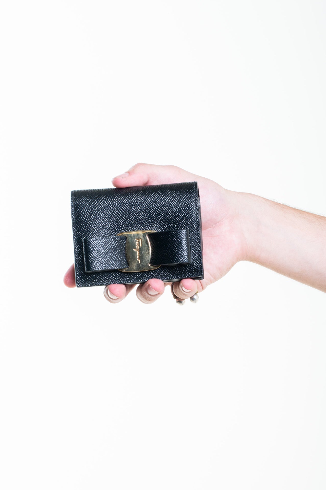 Black Pebble Leather Vara Bow Wallet