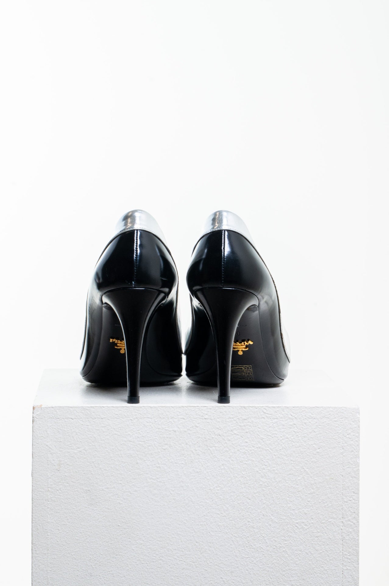 Black & Silver Camellia Accent Leather Pumps
