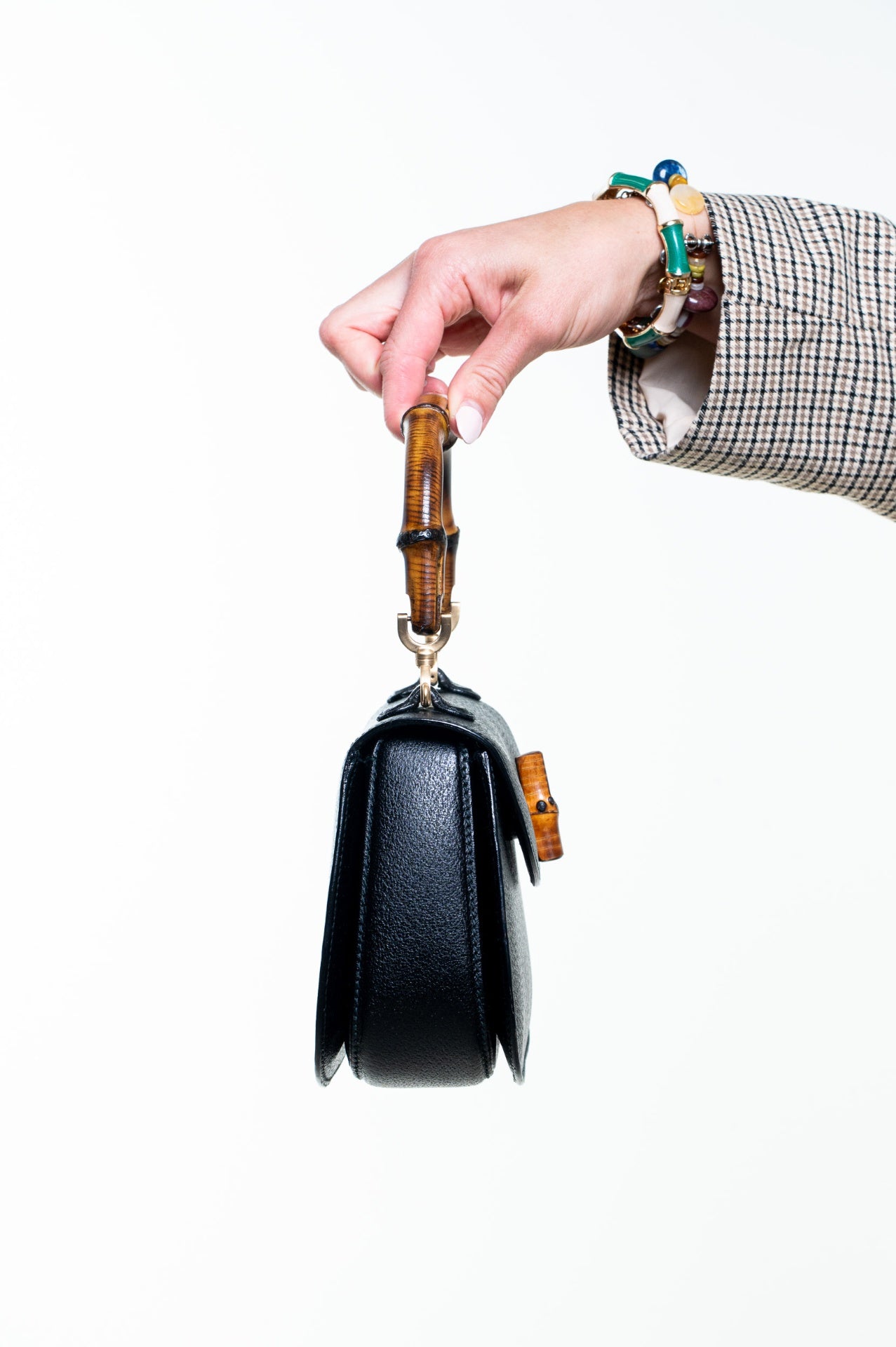 Vintage Black Small Bamboo Handle Bag