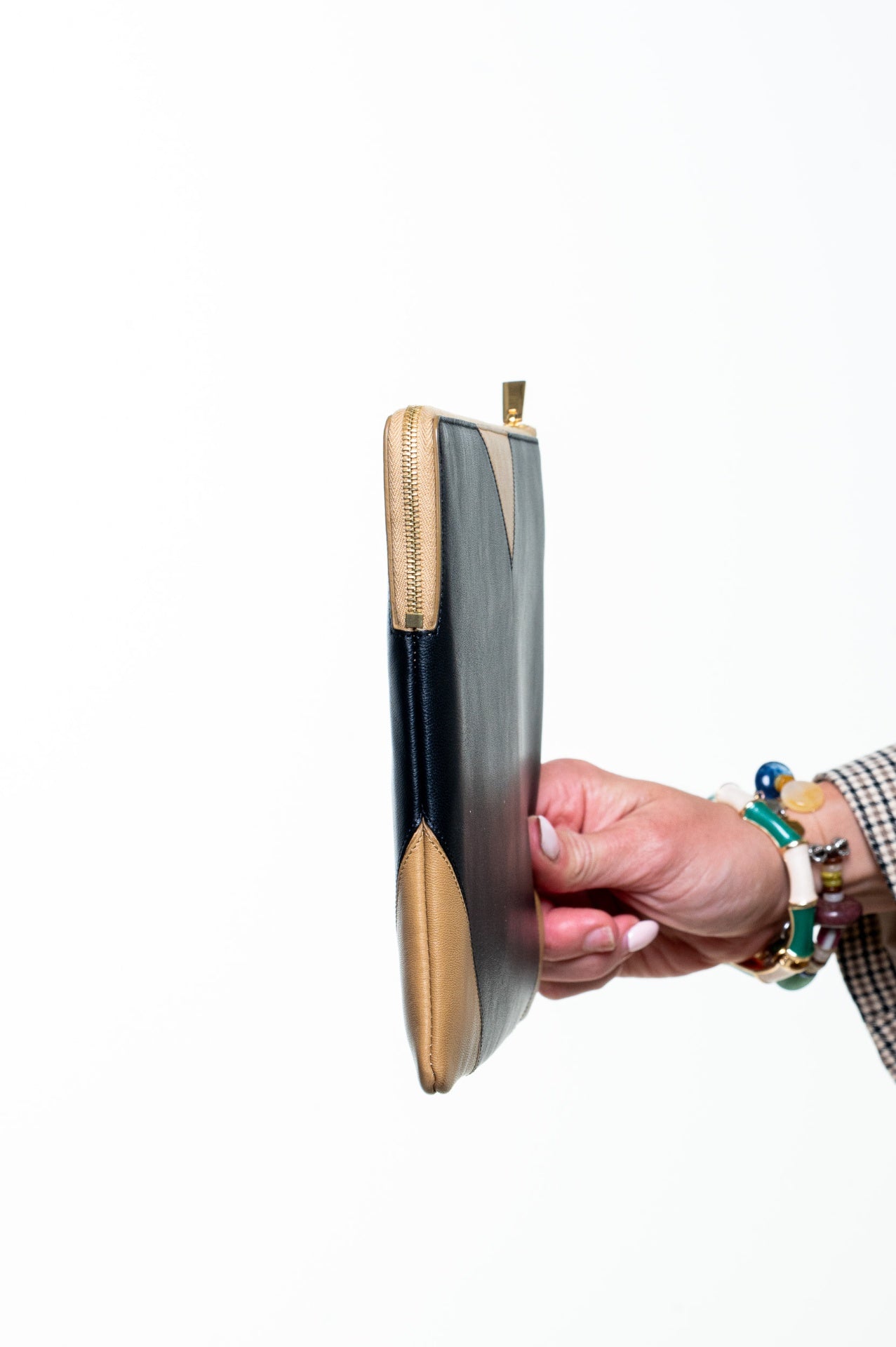 Black and Camel Colorblock Zip Pouch