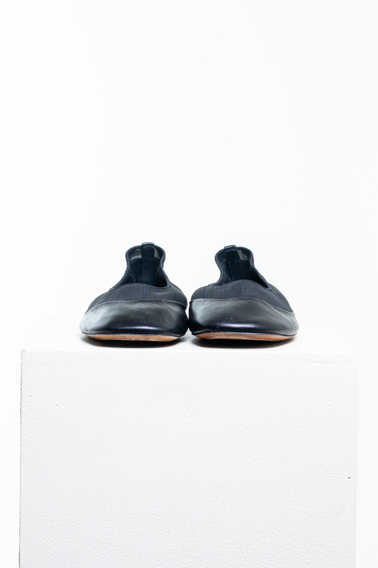 Black Glove Mesh and Leather Ballet Flats