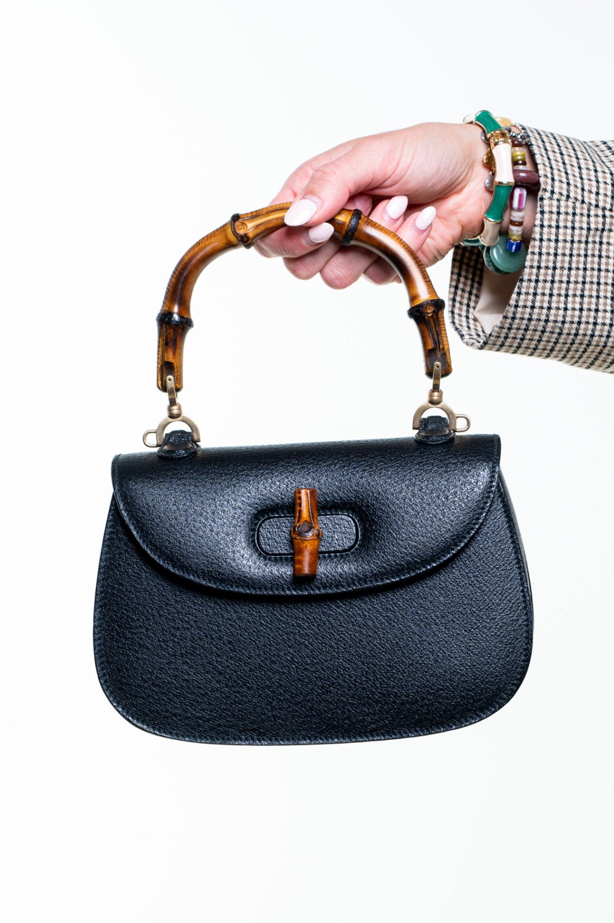 Vintage Black Small Bamboo Handle Bag