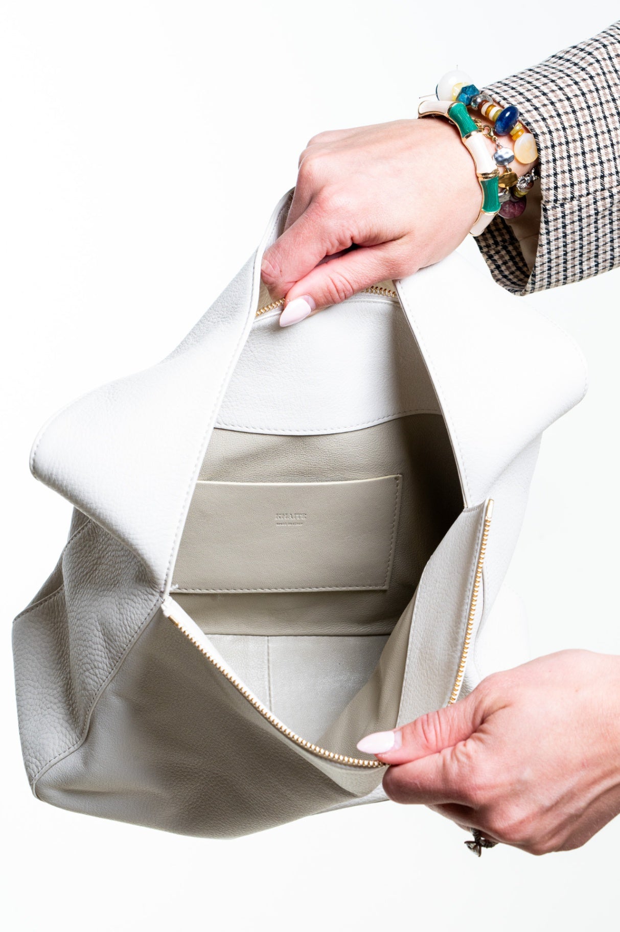 Cream Elena Leather Shoulder Bag